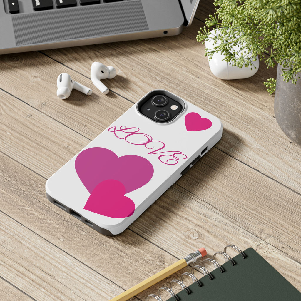 Love Heart Tough Phone Case — Pink Hearts Protective Phone Cover