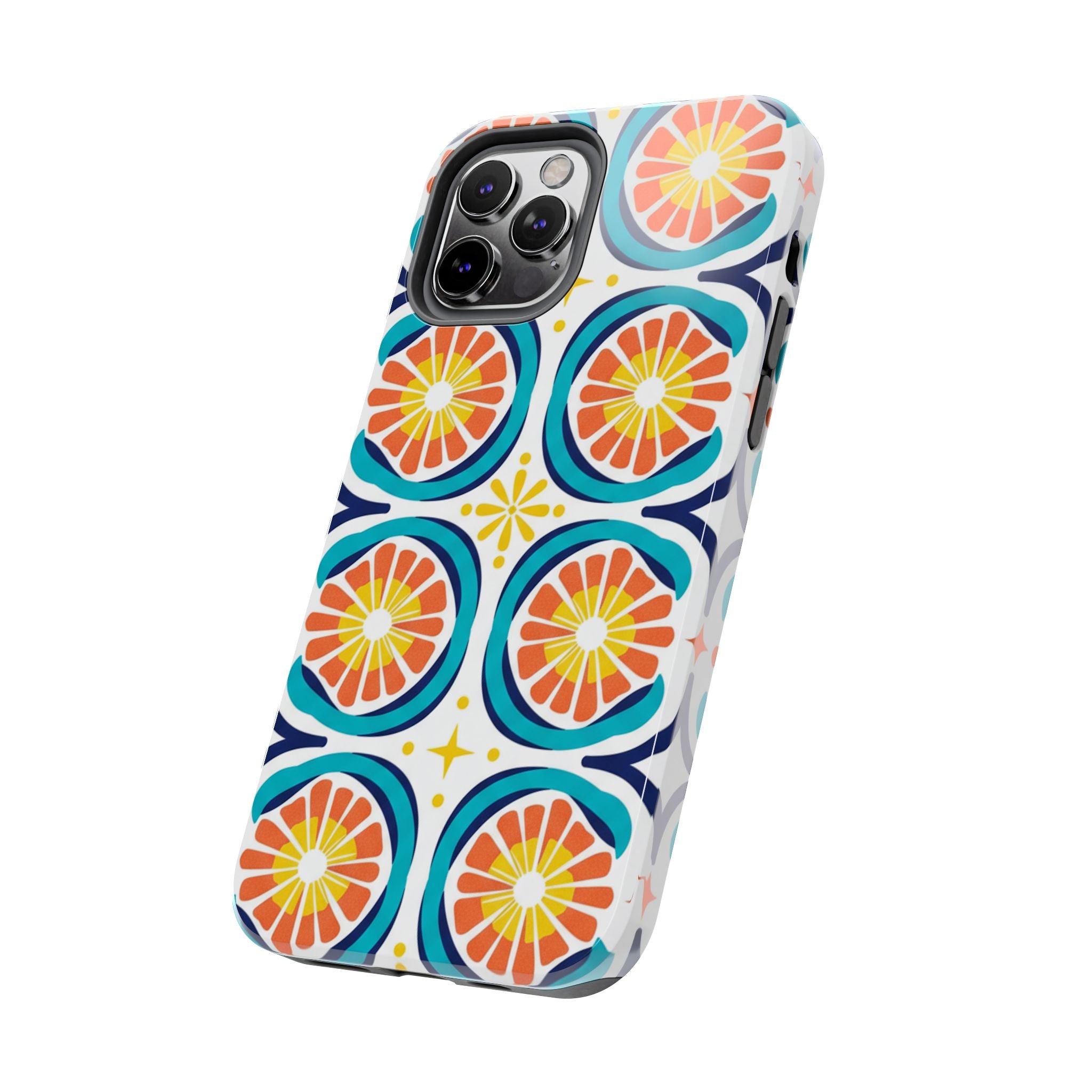 Citrus Tile Tough Phone Case — Colorful Retro Orange Slice Pattern