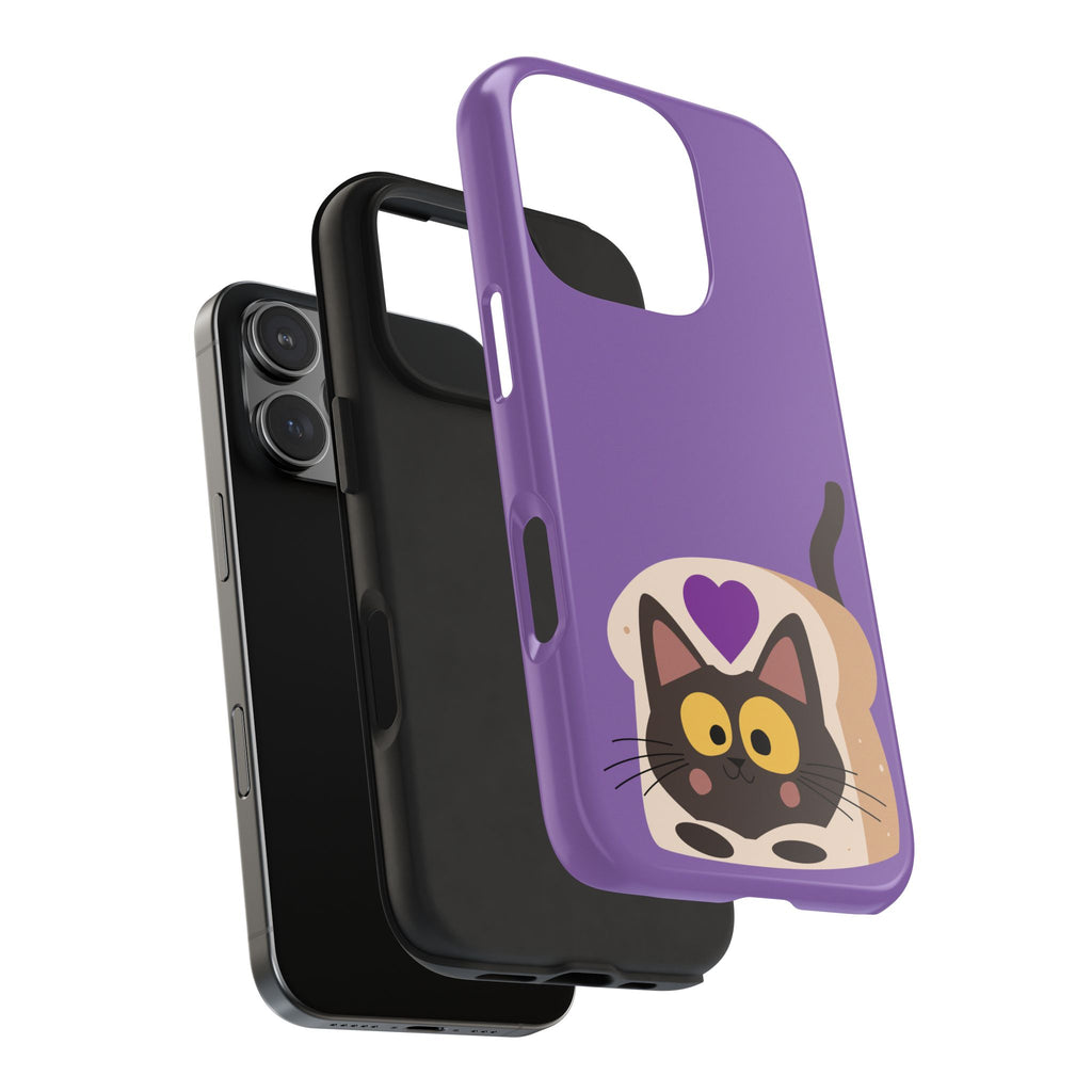Purple Cute Cat-in-Bread Tough Phone Case — Cute Cat Heart Design