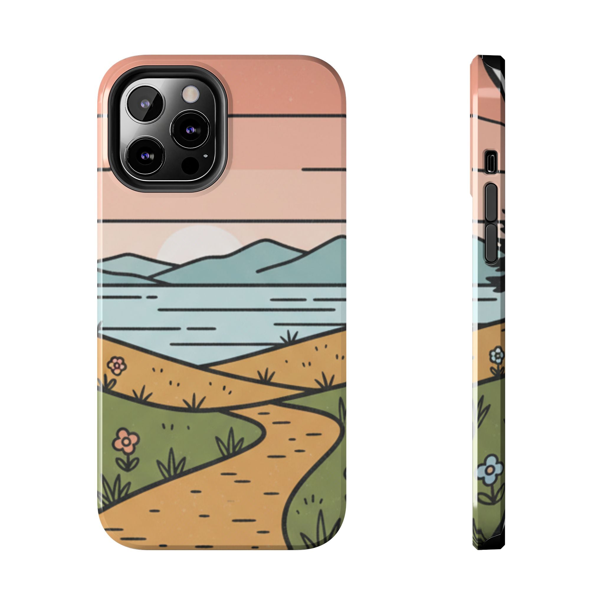 Scenic Path Tough Phone Case — Pastel Lake & Mountain Protective Cover