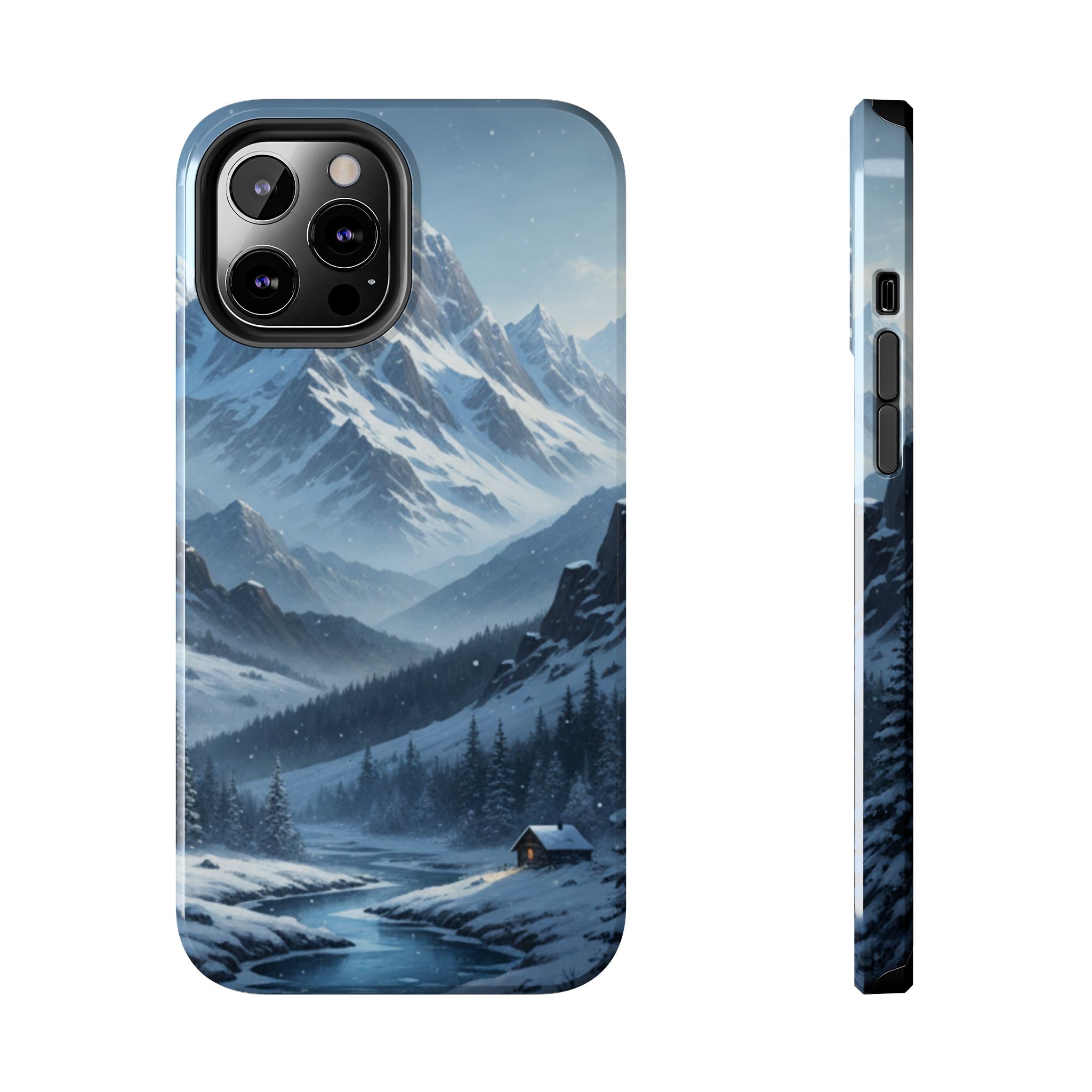 Tough Phone Case — Snowy Mountain Cabin Landscape Protective Phone Cover