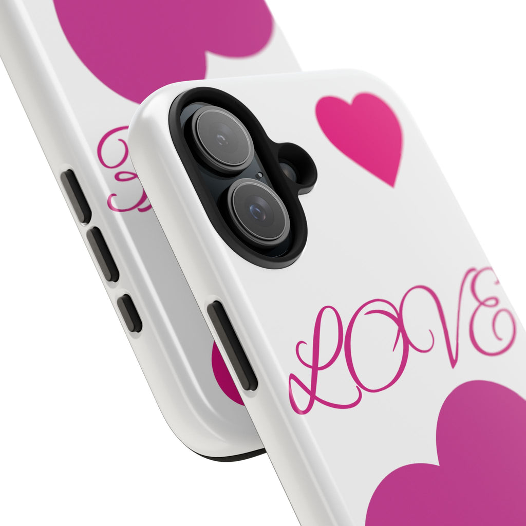 Love Heart Tough Phone Case — Pink Hearts Protective Phone Cover