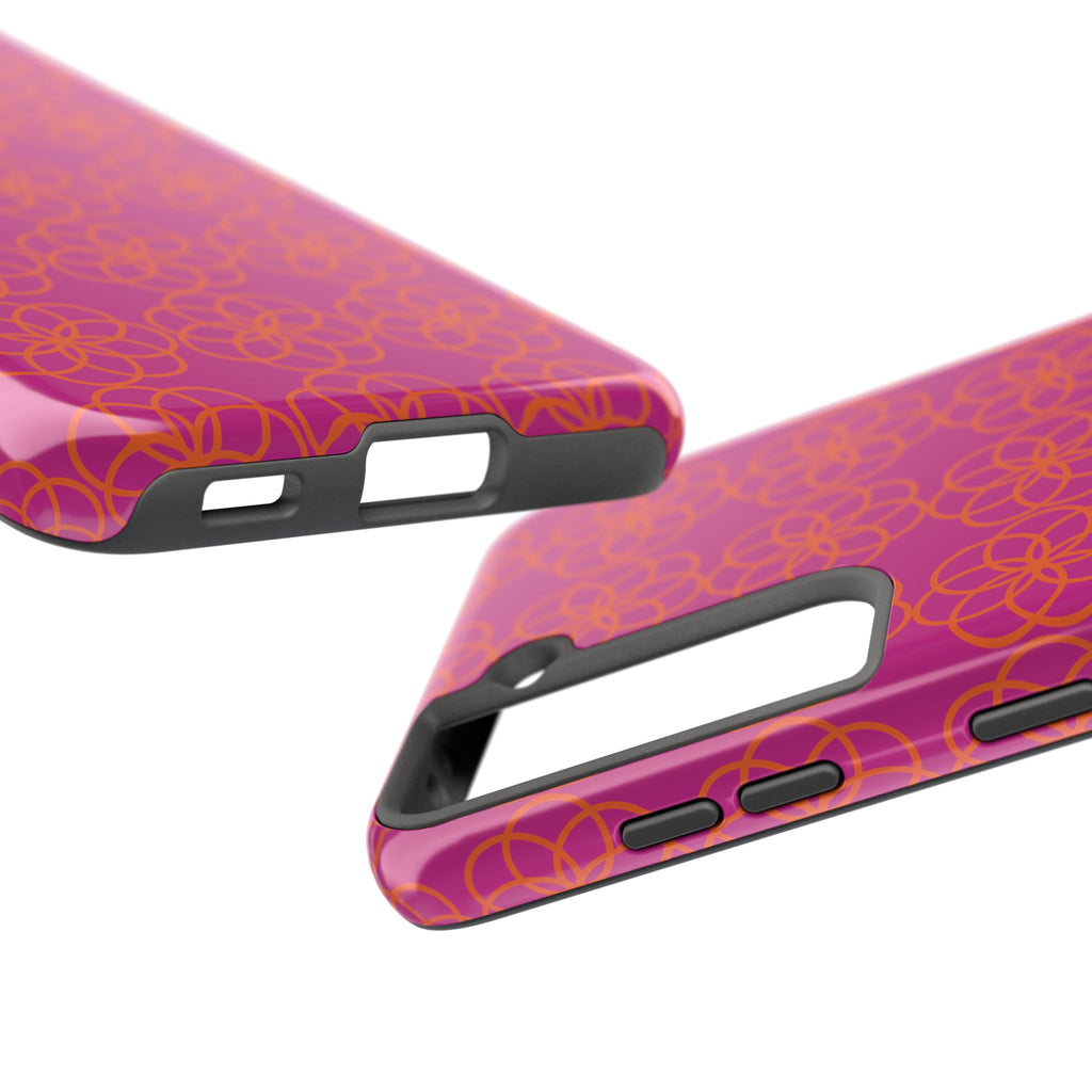 Floral Geometric Tough Phone Case — Pink & Orange Patterned Protective Cover