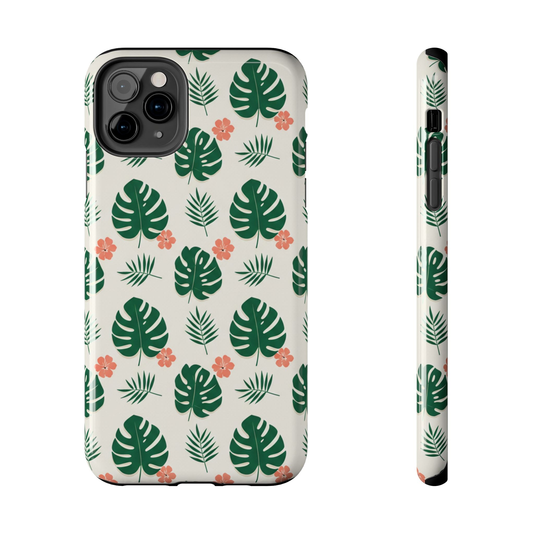Tropical Leaves Tough Phone Case — Monstera & Pink Floral Protective Cover