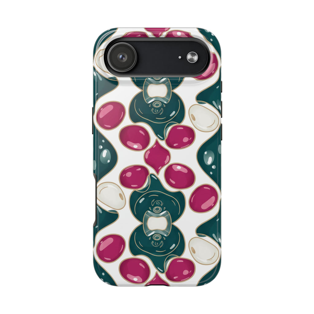 Floral Jewel Pattern Tough Phone Case — Teal & Fuchsia Protective Cover