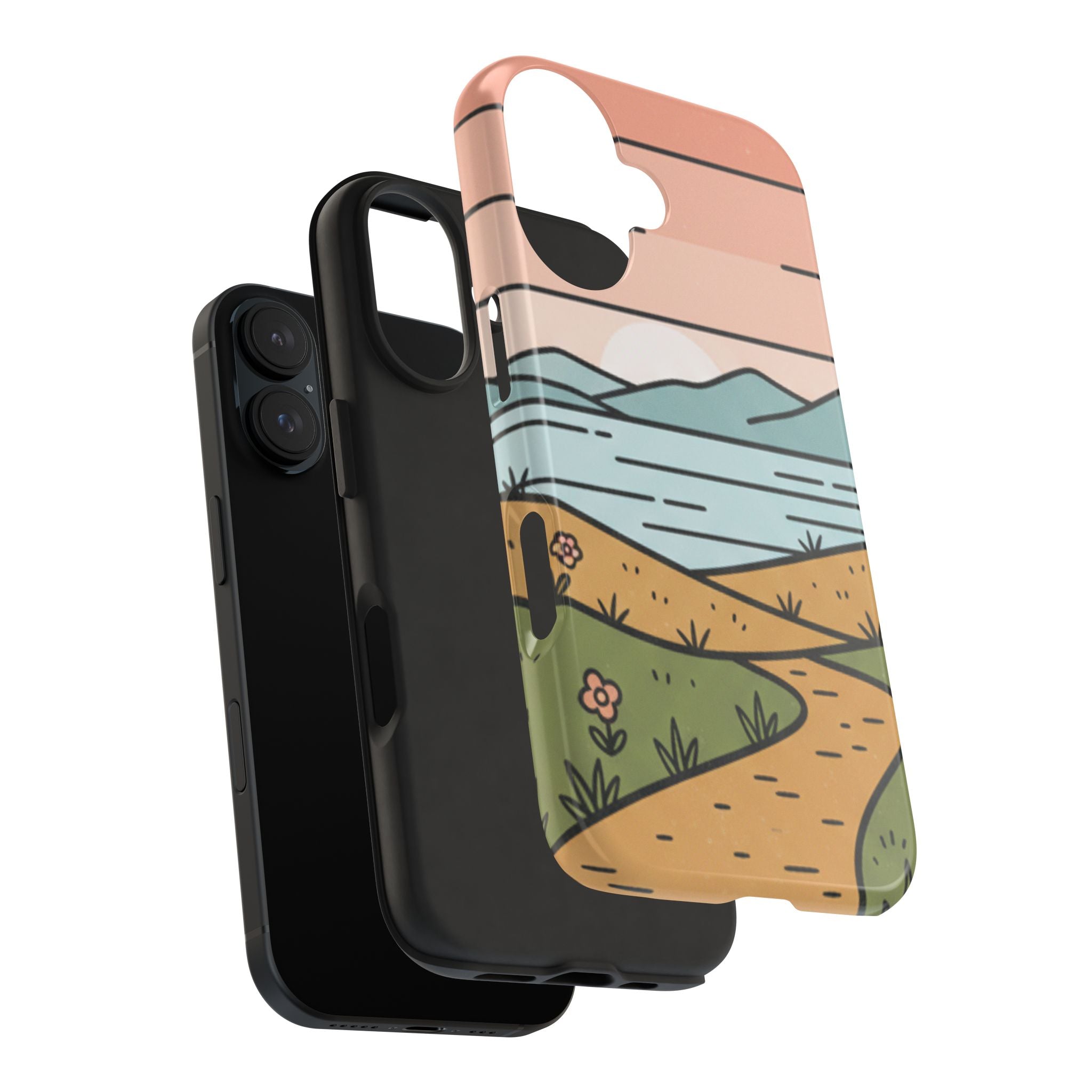 Scenic Path Tough Phone Case — Pastel Lake & Mountain Protective Cover