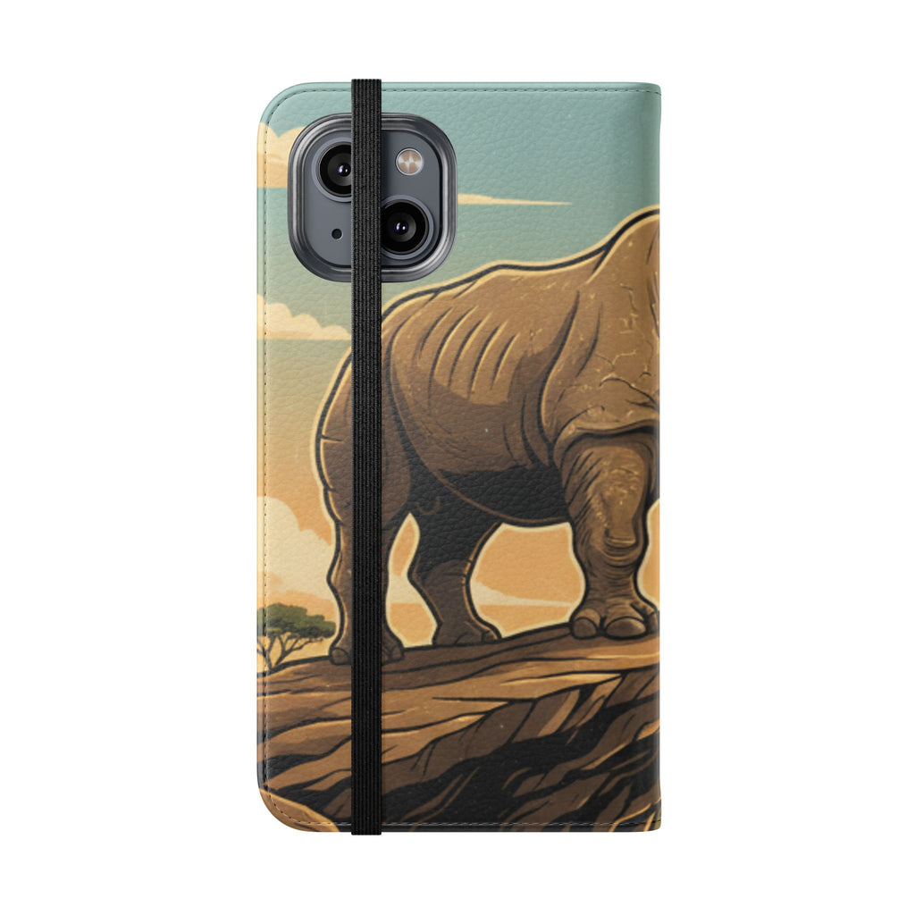 Rhino Sunset Flip Phone Case – Safari Wildlife Wallet Case