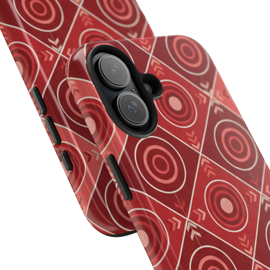 Red Geometric Target Pattern Tough Phone Case — Protective Abstract Retro Design