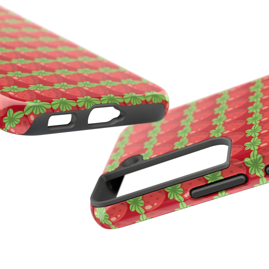 Strawberry Pattern Tough Phone Case — Cute Red Fruit Protective Cover