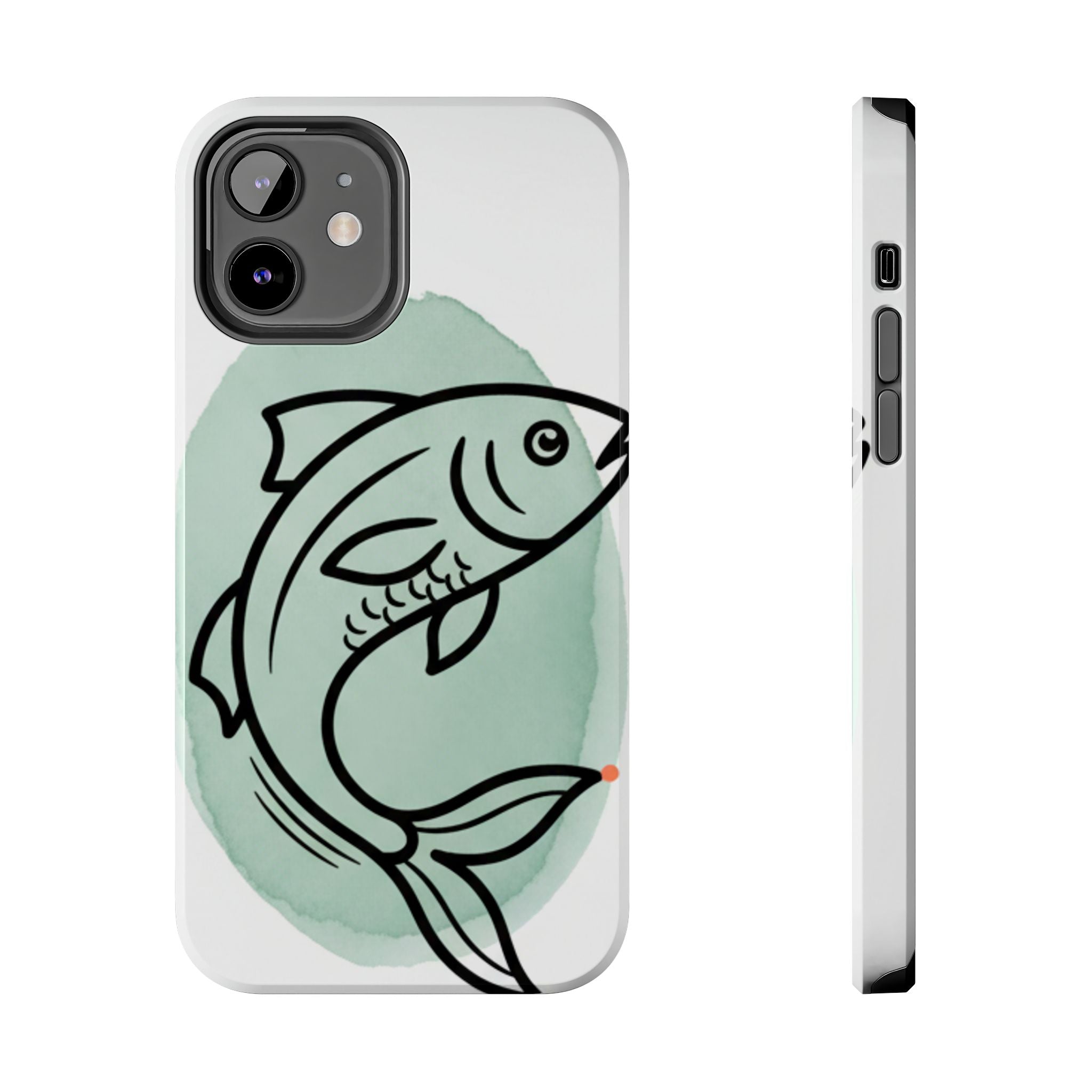 Fish Silhouette Tough Phone Case — Minimalist Aqua Watercolor Design