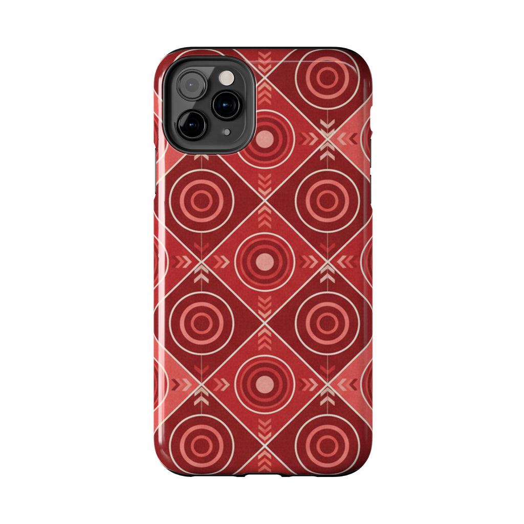 Red Geometric Target Pattern Tough Phone Case — Protective Abstract Retro Design
