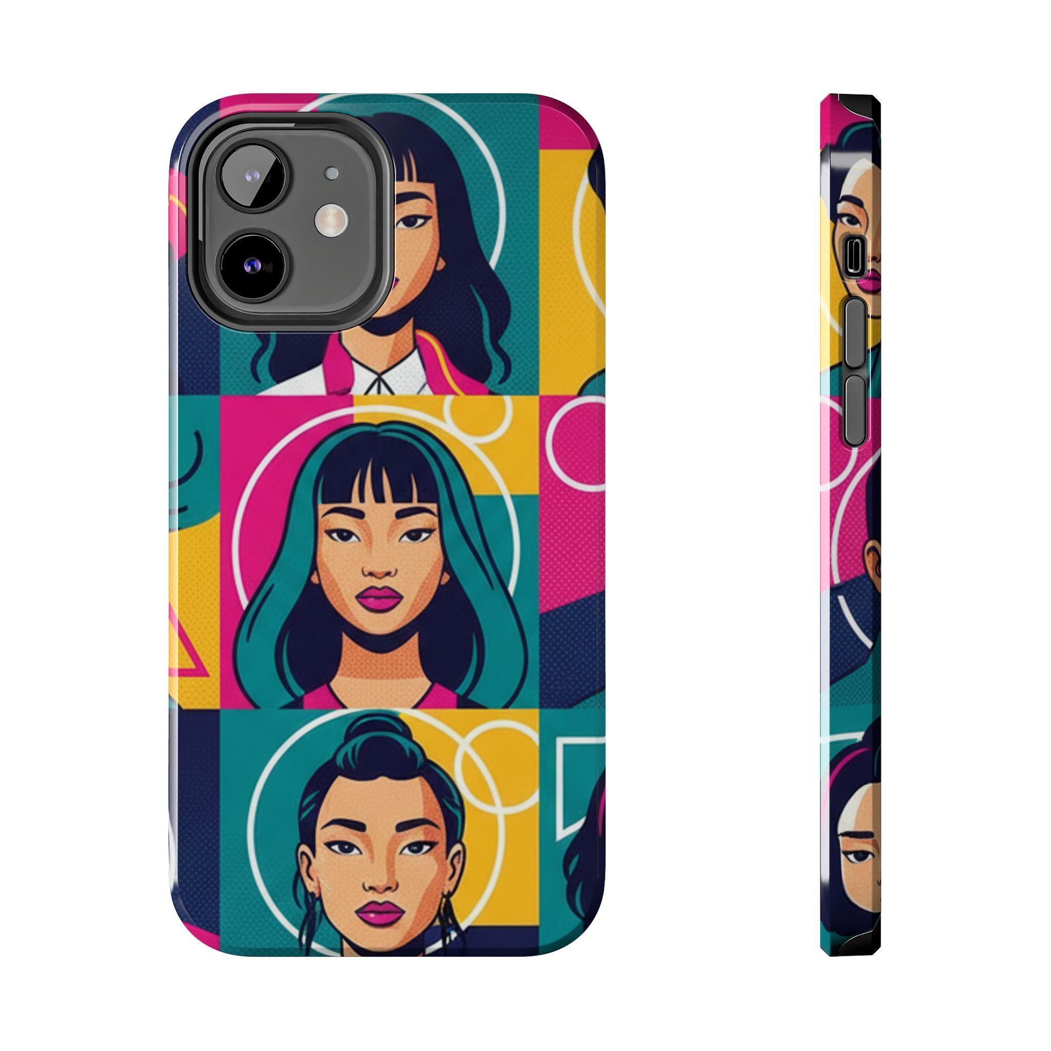 Bold Pop Art Faces Tough Phone Case — Colorful Retro Portrait Protective Cover