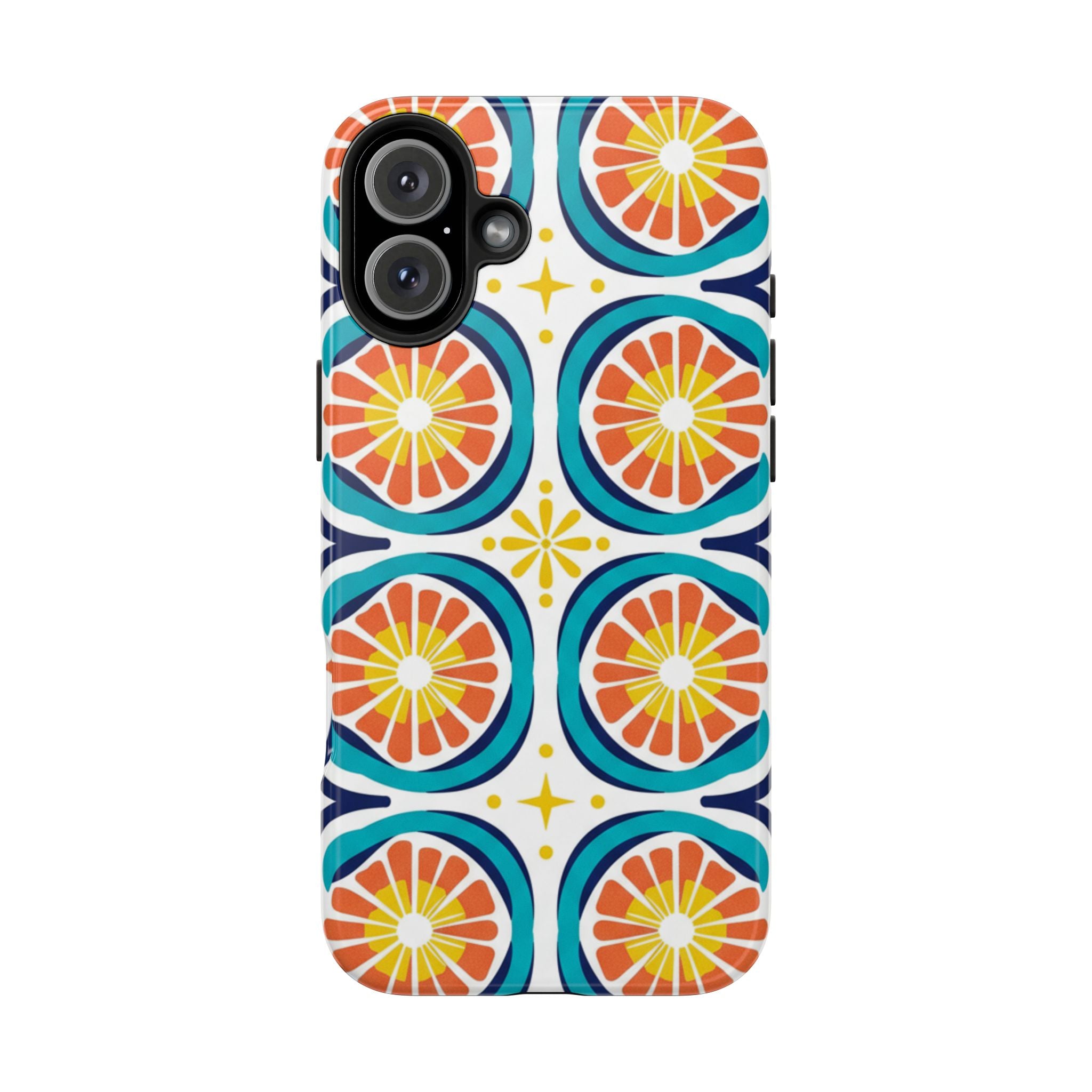 Citrus Tile Tough Phone Case — Colorful Retro Orange Slice Pattern