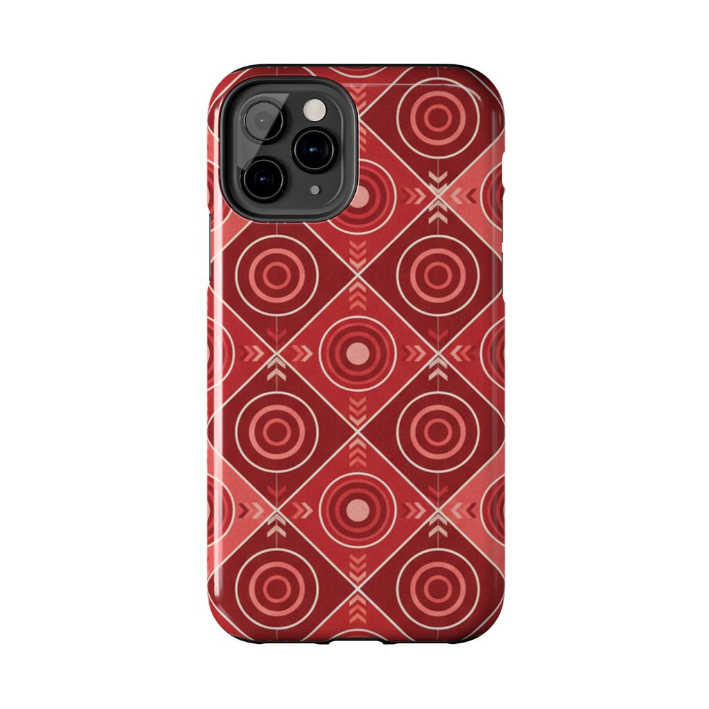 Red Geometric Target Pattern Tough Phone Case — Protective Abstract Retro Design