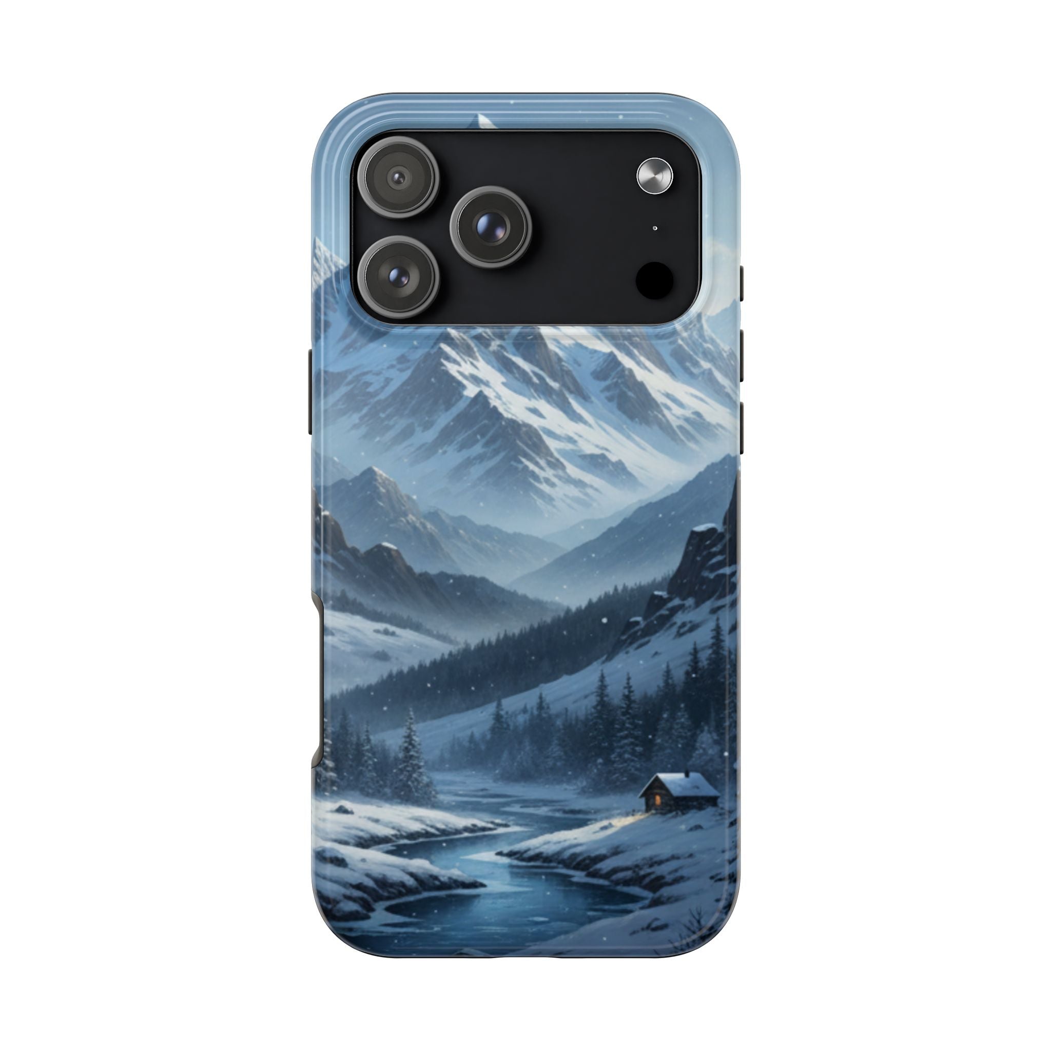 Tough Phone Case — Snowy Mountain Cabin Landscape Protective Phone Cover
