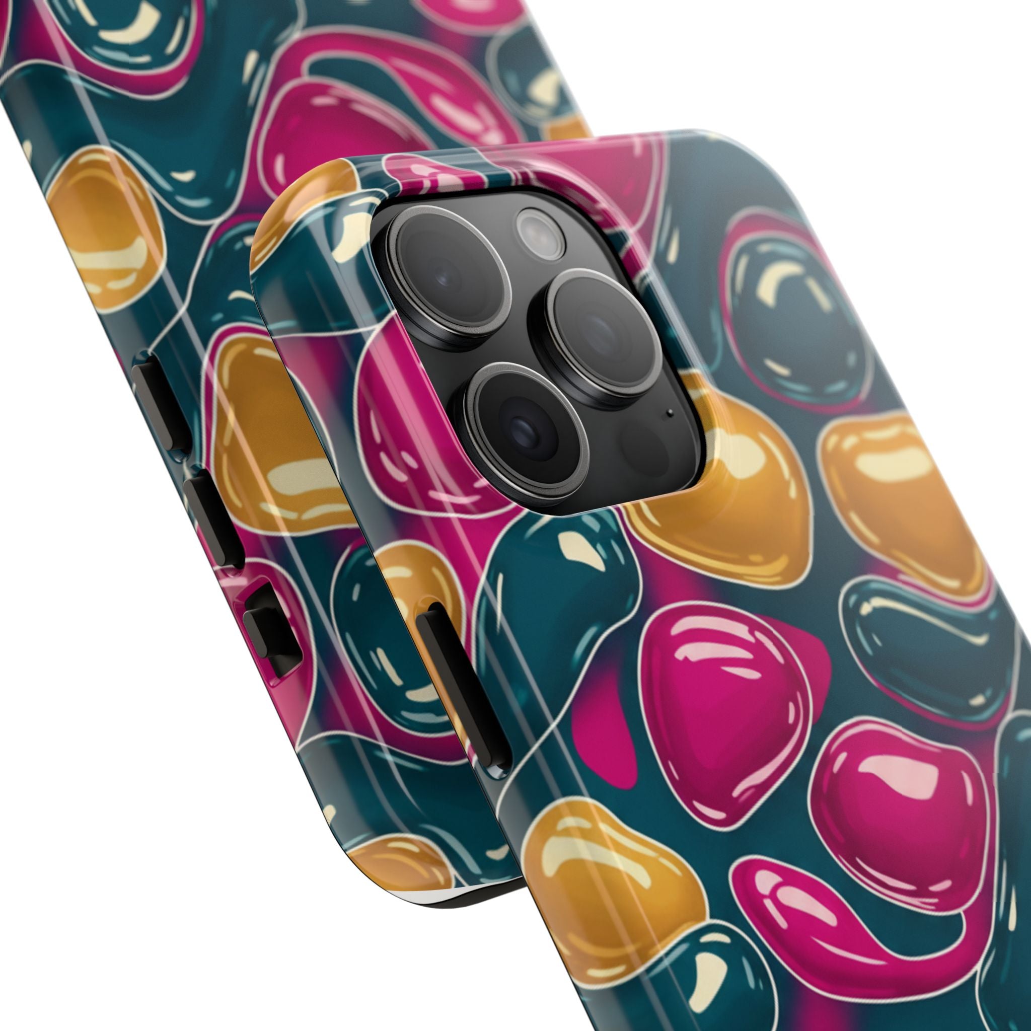 Abstract Colorful Blob Phone Case — Bold Teal, Magenta & Gold Protective Cover