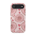 Floral Heart Phone Case — Pink Rose Pattern Tough Protective Case