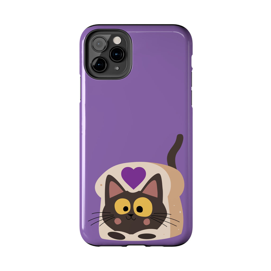 Purple Cute Cat-in-Bread Tough Phone Case — Cute Cat Heart Design