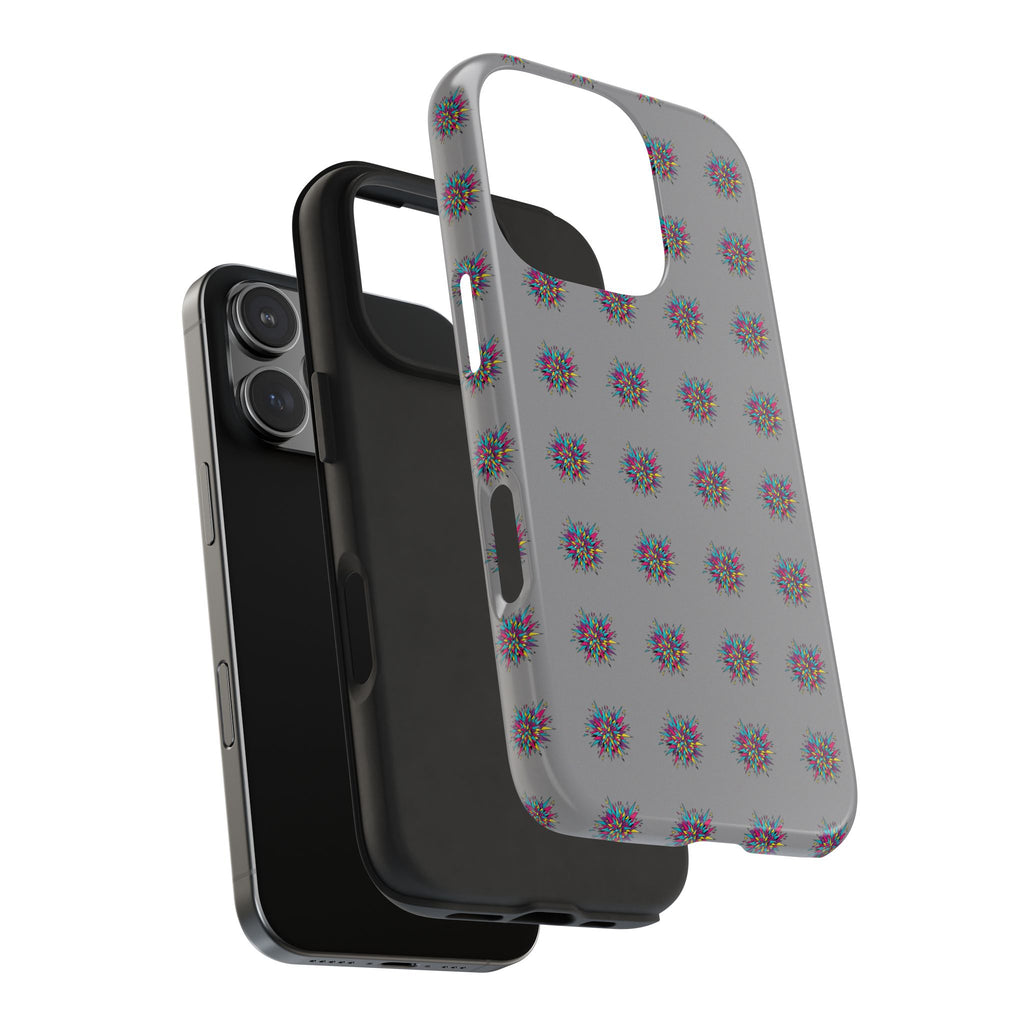 Tough Phone Case — Abstract Floral Burst Pattern on Gray (Protective Slim Fit)