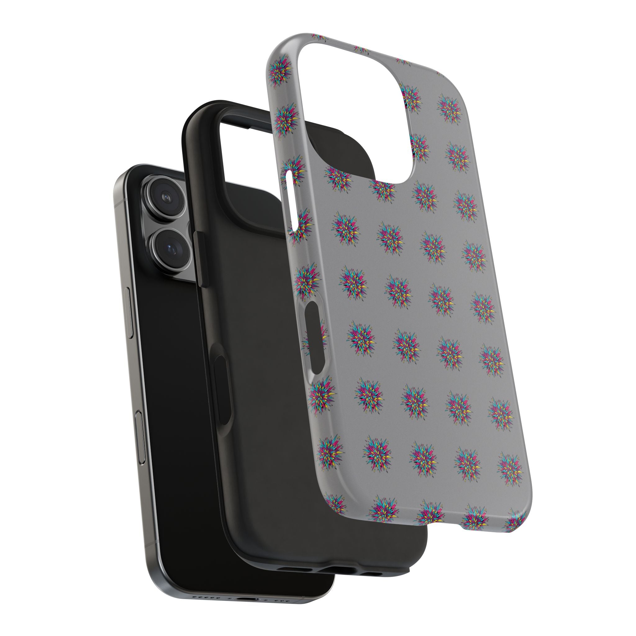 Tough Phone Case — Abstract Floral Burst Pattern on Gray (Protective Slim Fit)