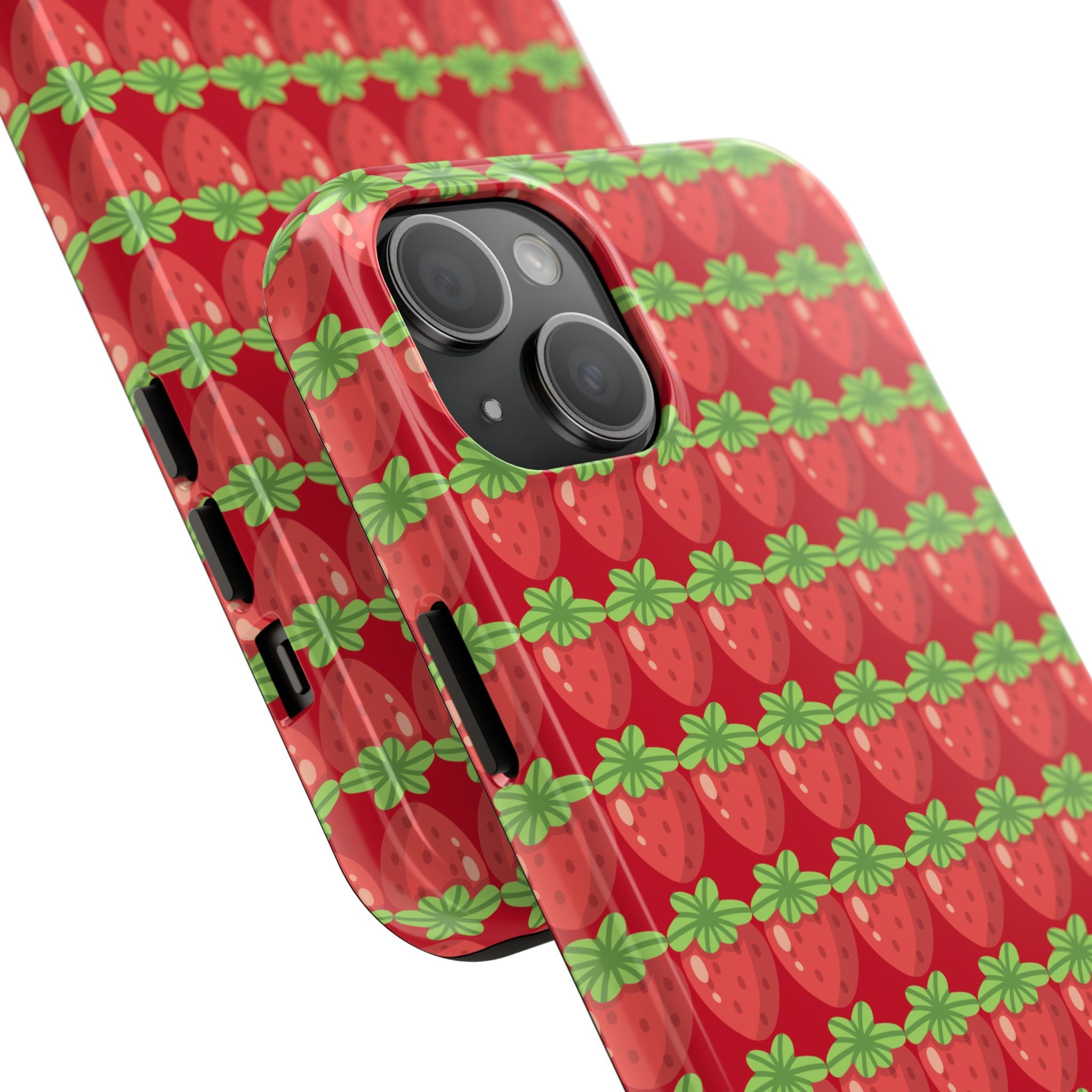 Strawberry Pattern Tough Phone Case — Cute Red Fruit Protective Cover