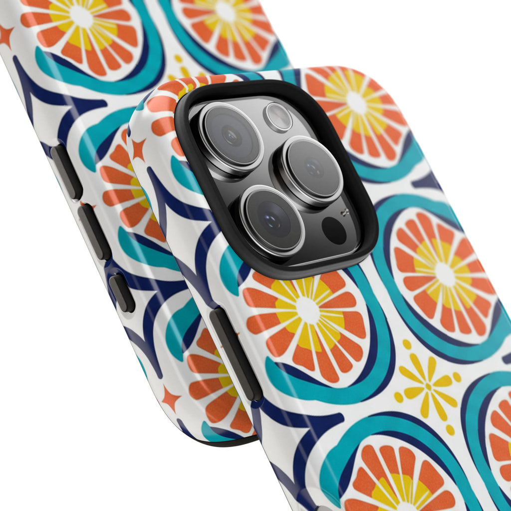 Citrus Tile Tough Phone Case — Colorful Retro Orange Slice Pattern