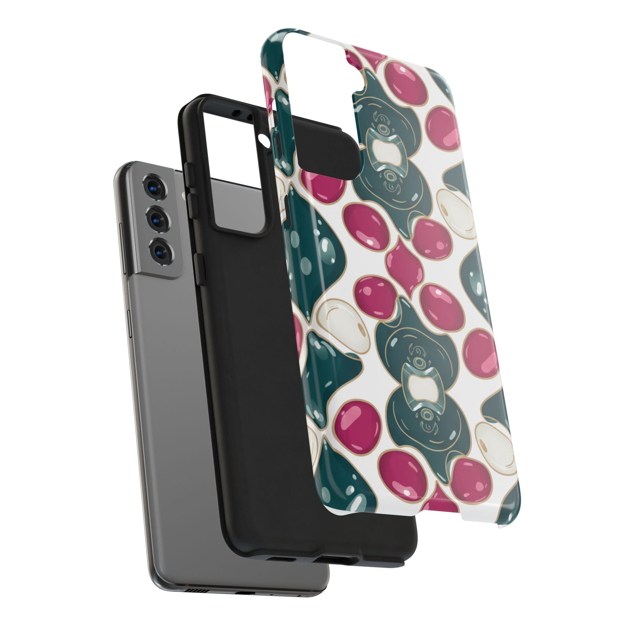 Floral Jewel Pattern Tough Phone Case — Teal & Fuchsia Protective Cover