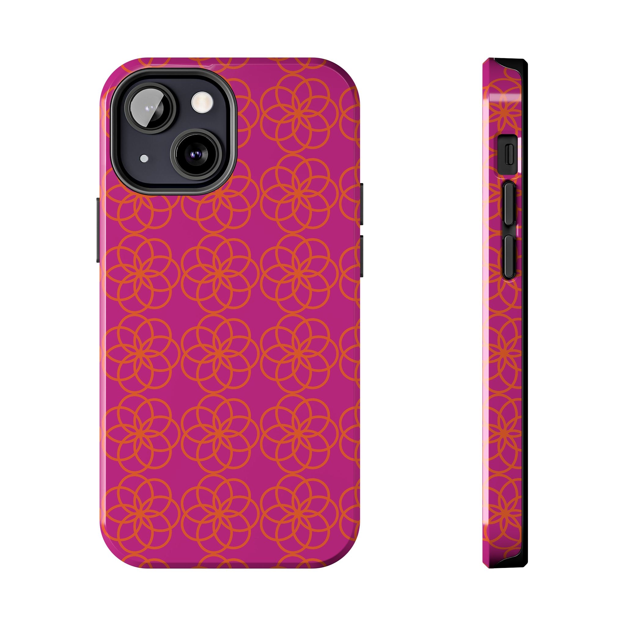 Floral Geometric Tough Phone Case — Pink & Orange Patterned Protective Cover