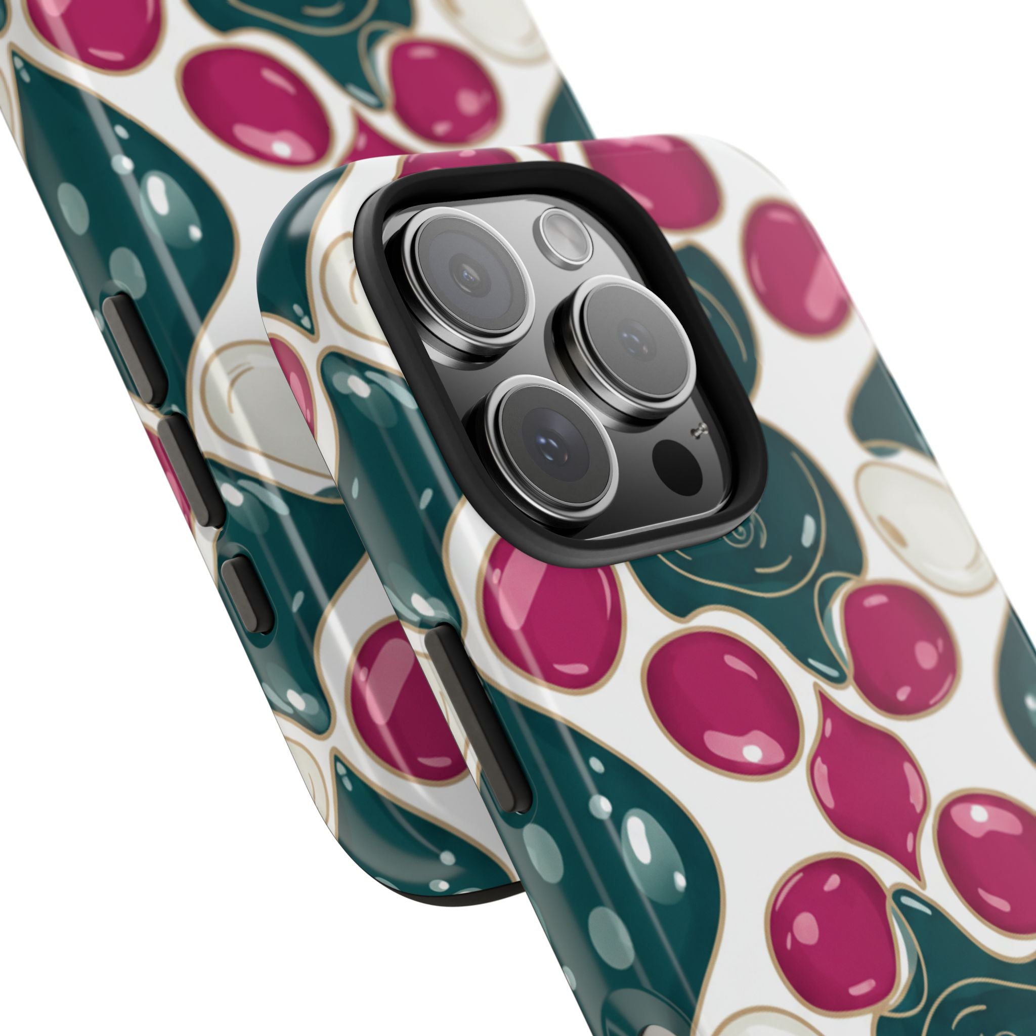 Floral Jewel Pattern Tough Phone Case — Teal & Fuchsia Protective Cover