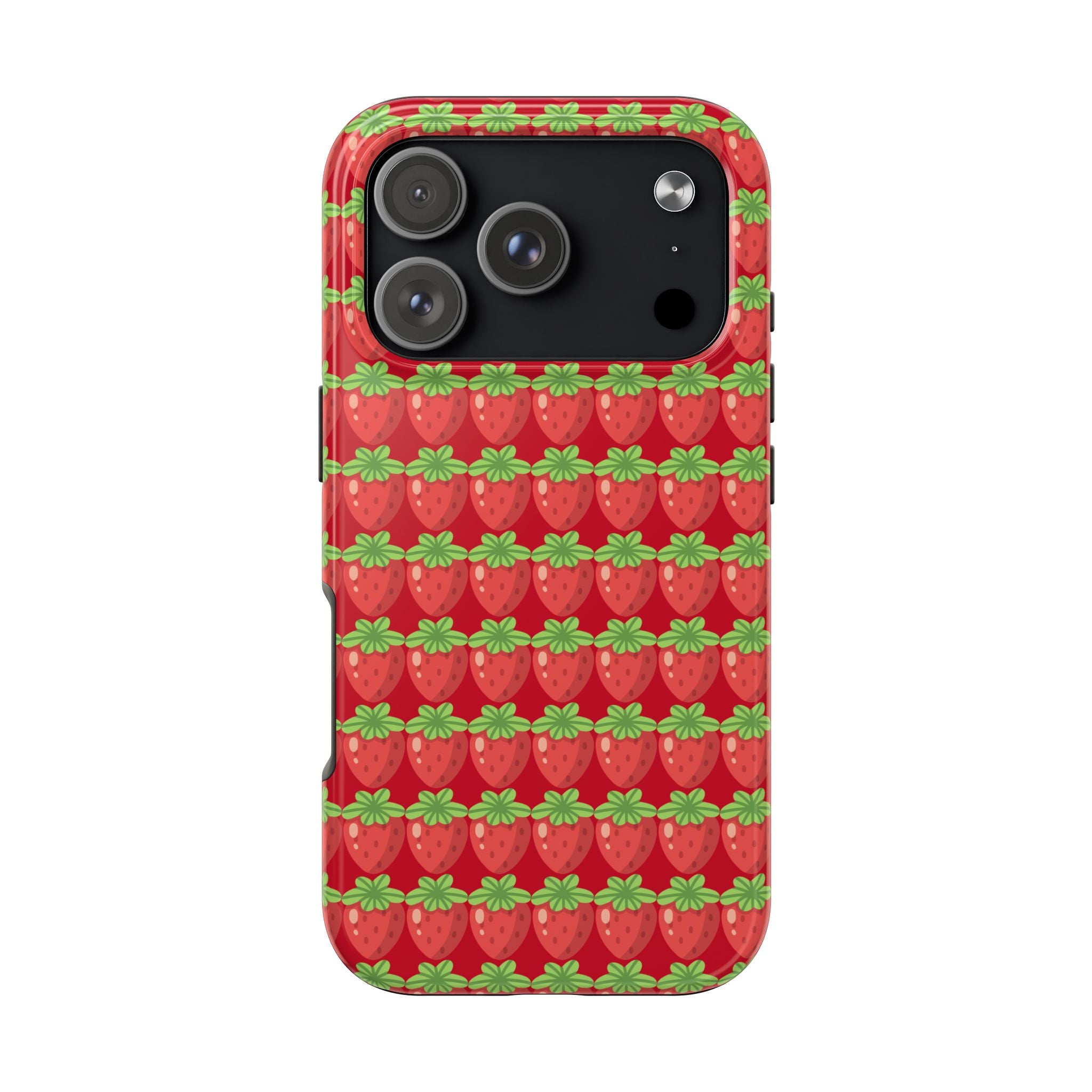 Strawberry Pattern Tough Phone Case — Cute Red Fruit Protective Cover