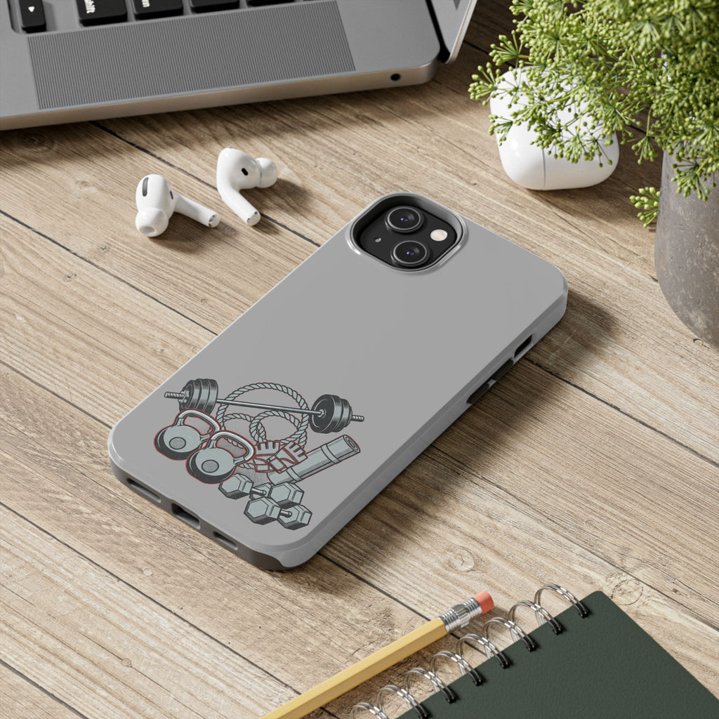 Fitness Gear Tough Phone Case — Dumbbells, Kettlebells & Jump Rope Design