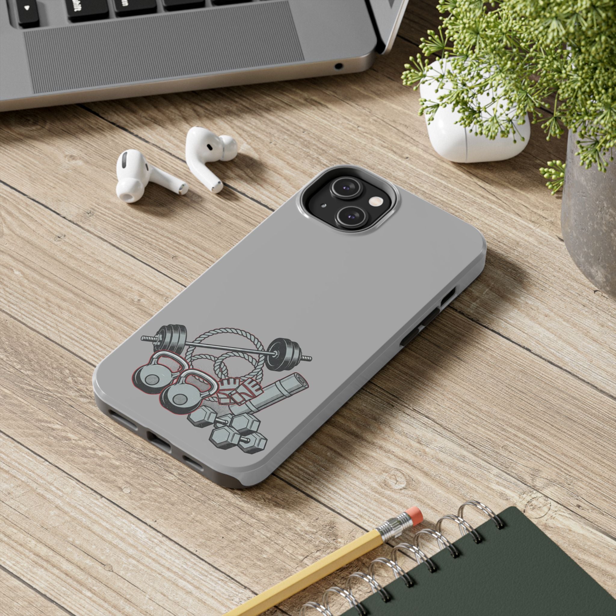 Fitness Gear Tough Phone Case — Dumbbells, Kettlebells & Jump Rope Design