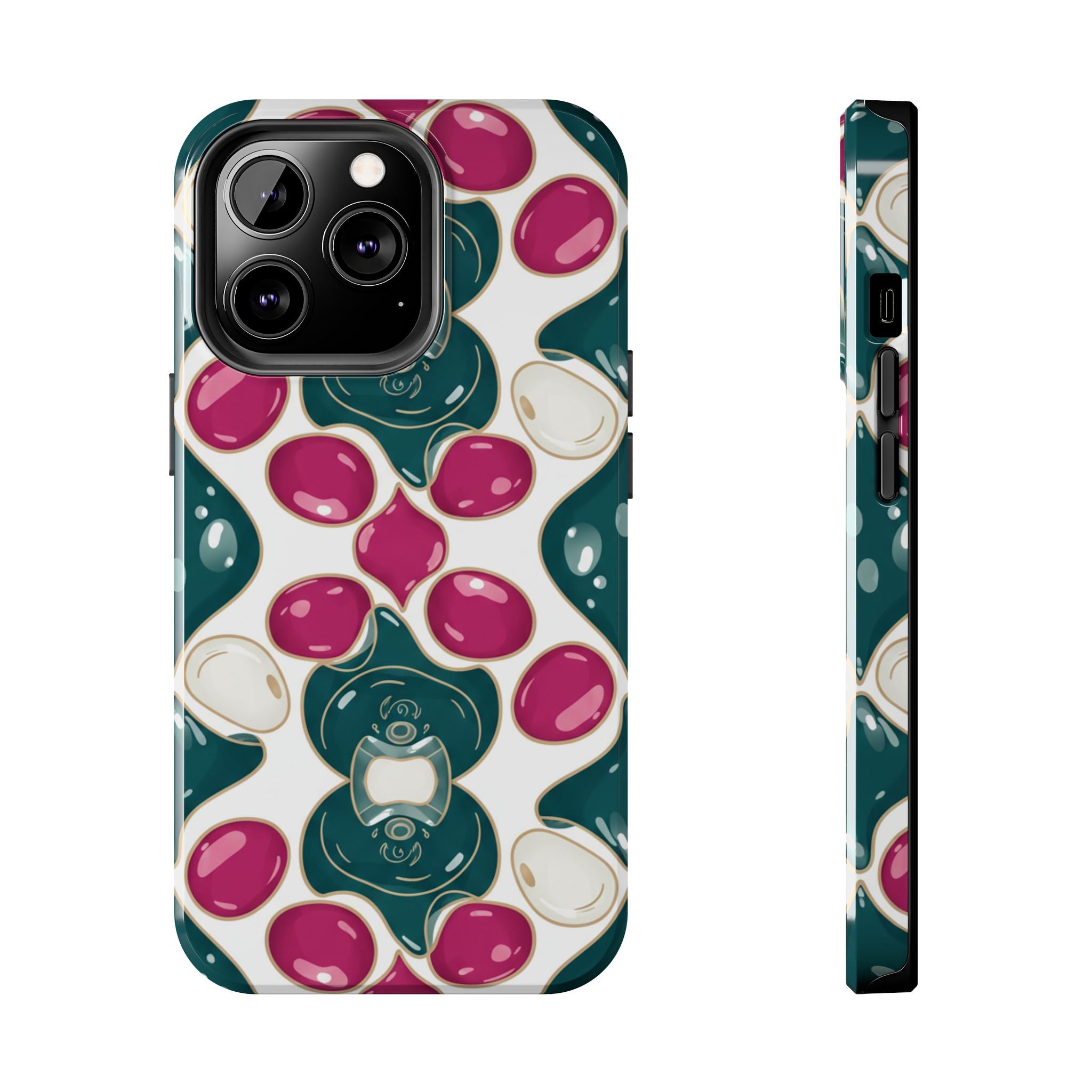 Floral Jewel Pattern Tough Phone Case — Teal & Fuchsia Protective Cover
