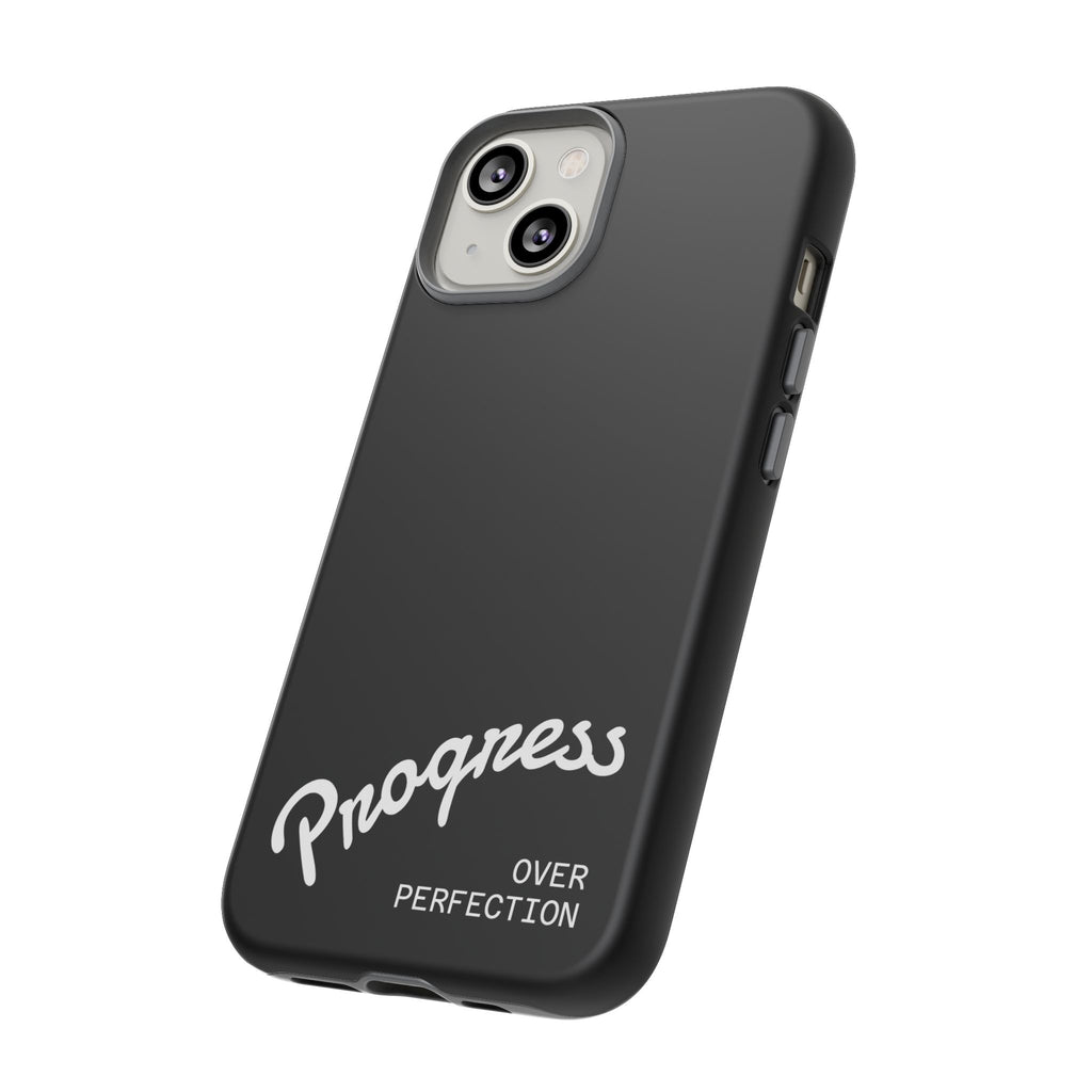Phone Case - "Progress Over Perfection" Glossy Black Protective Cover