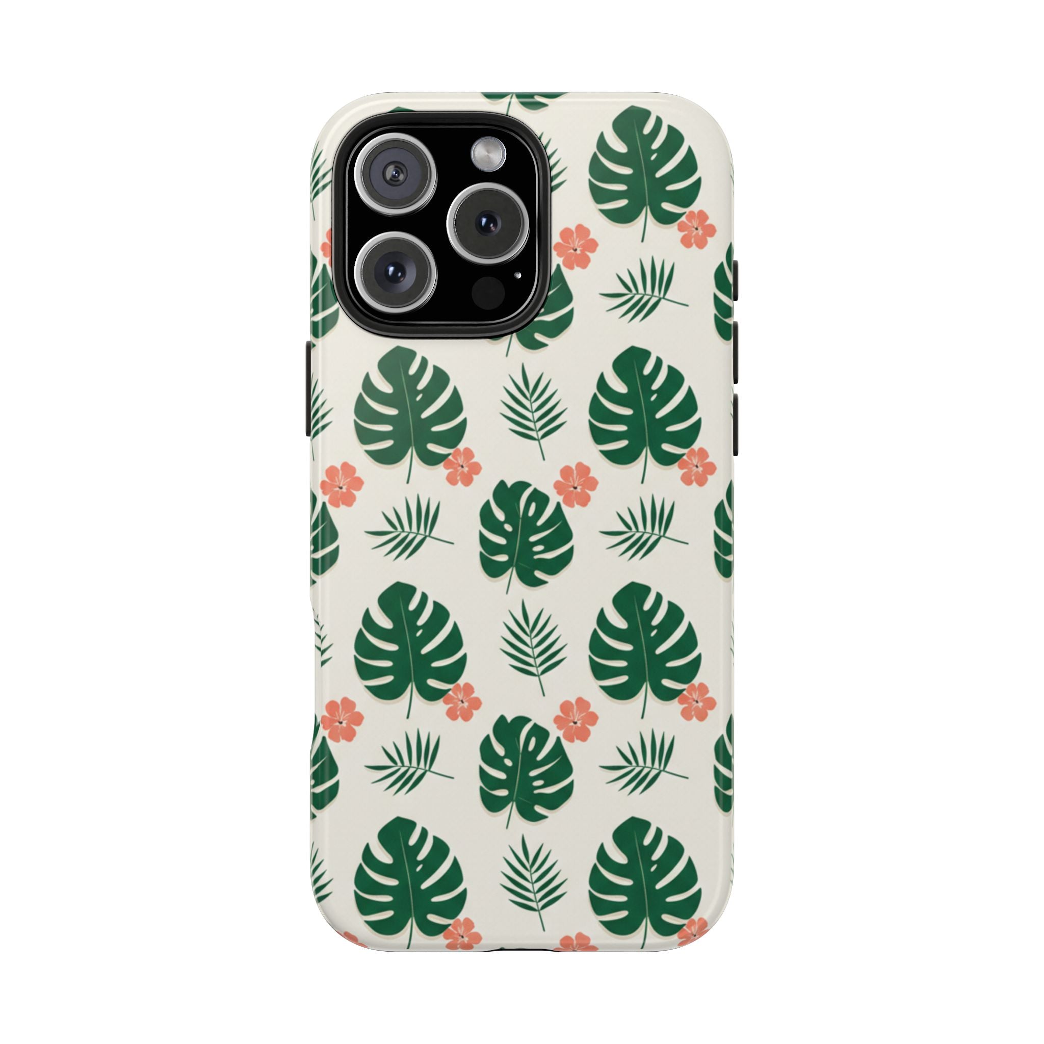 Tropical Leaves Tough Phone Case — Monstera & Pink Floral Protective Cover