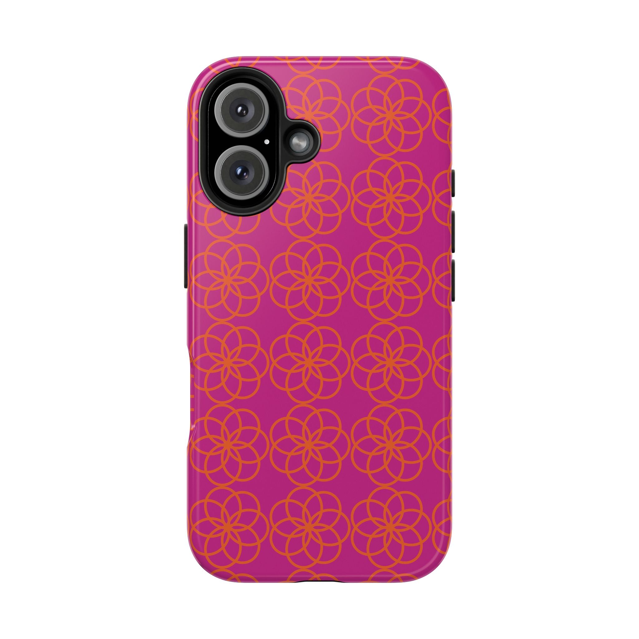 Floral Geometric Tough Phone Case — Pink & Orange Patterned Protective Cover