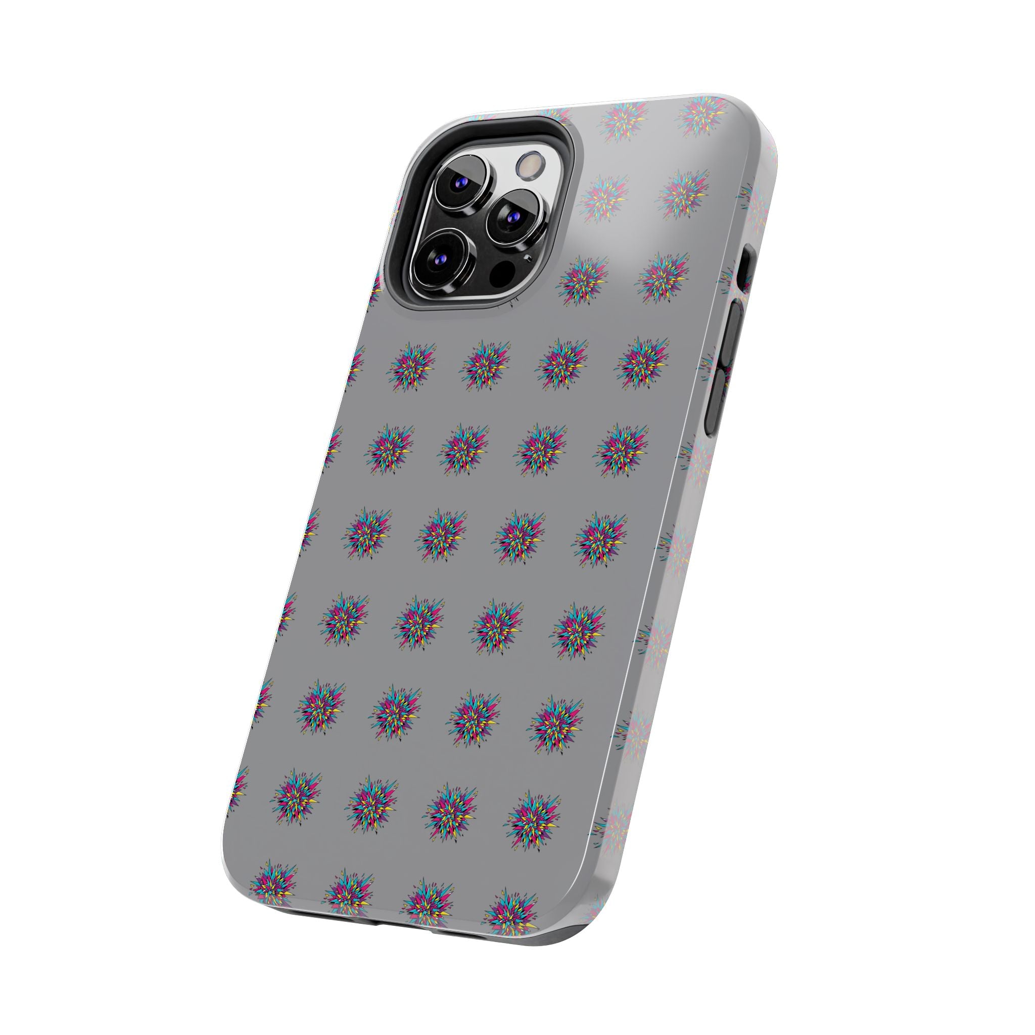 Tough Phone Case — Abstract Floral Burst Pattern on Gray (Protective Slim Fit)
