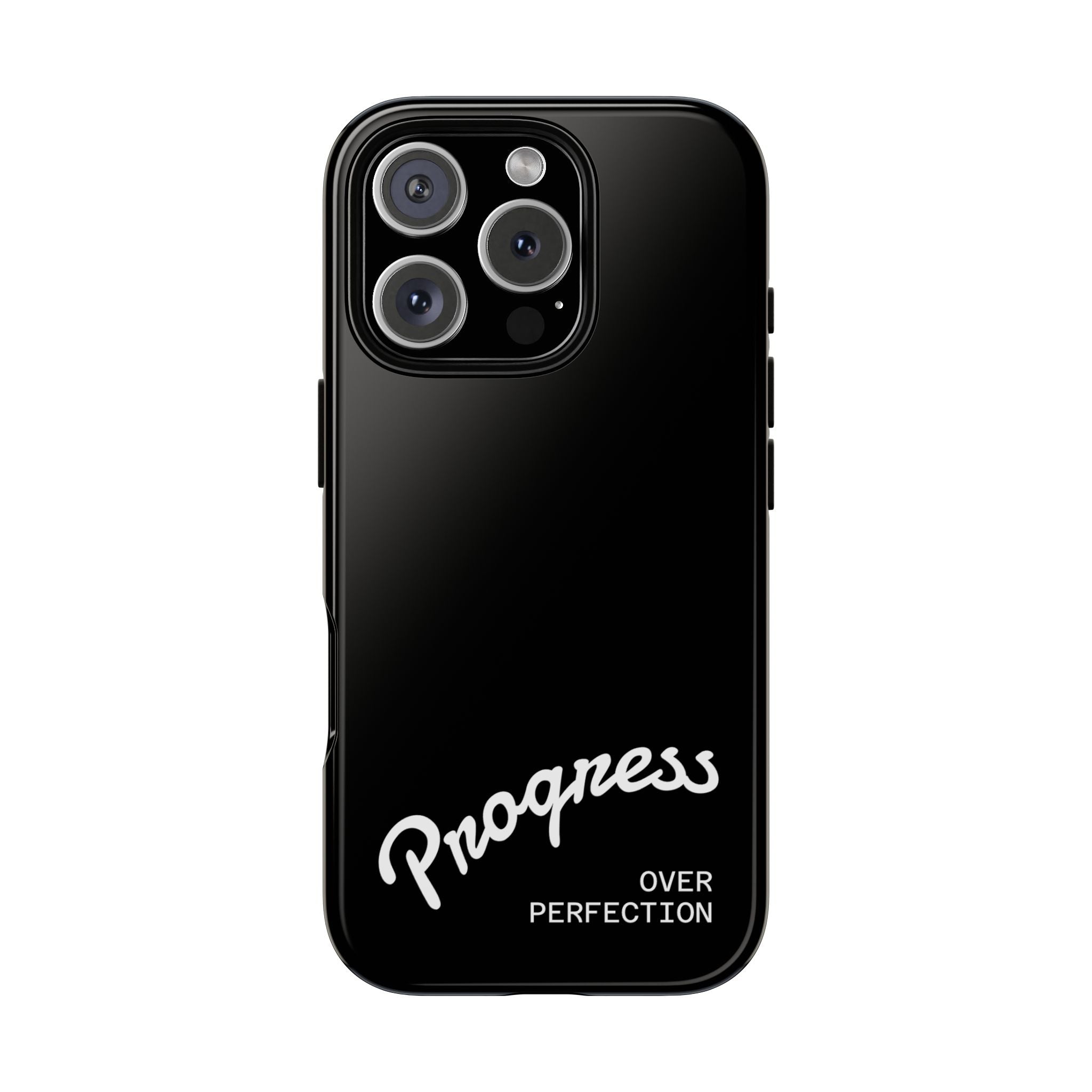 Phone Case - "Progress Over Perfection" Glossy Black Protective Cover