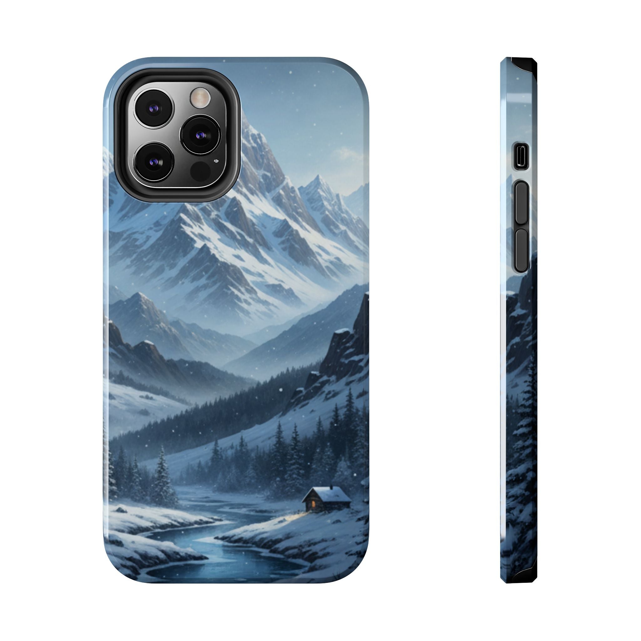 Tough Phone Case — Snowy Mountain Cabin Landscape Protective Phone Cover