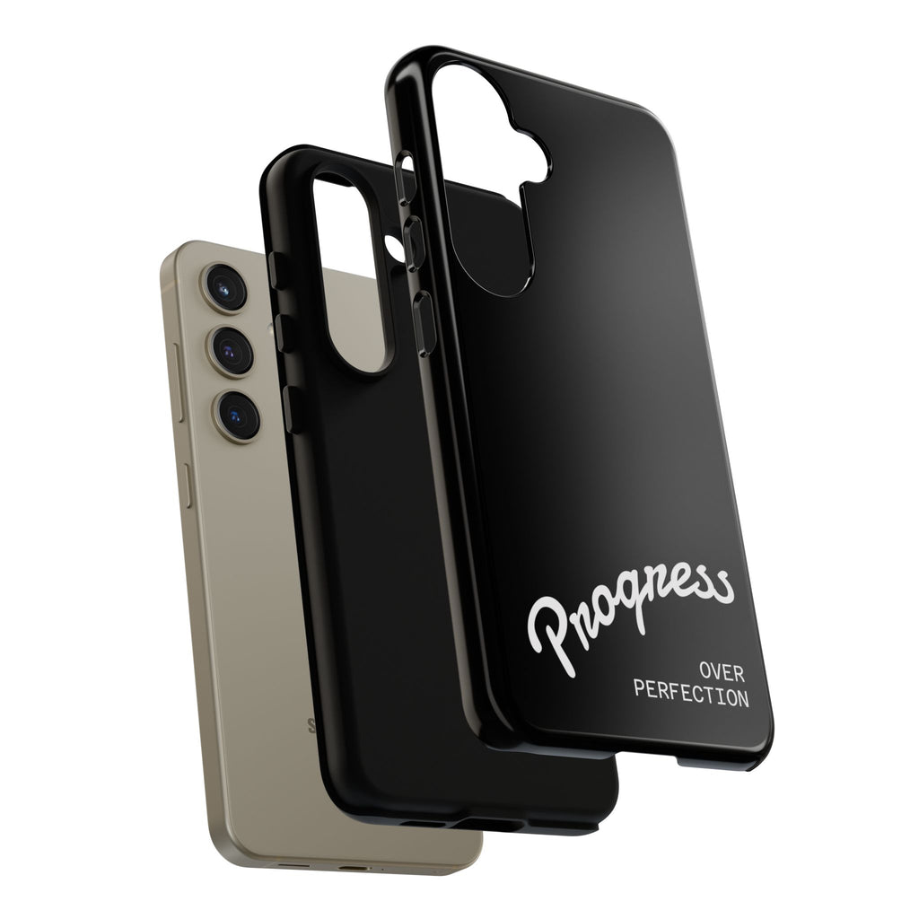 Phone Case - "Progress Over Perfection" Glossy Black Protective Cover