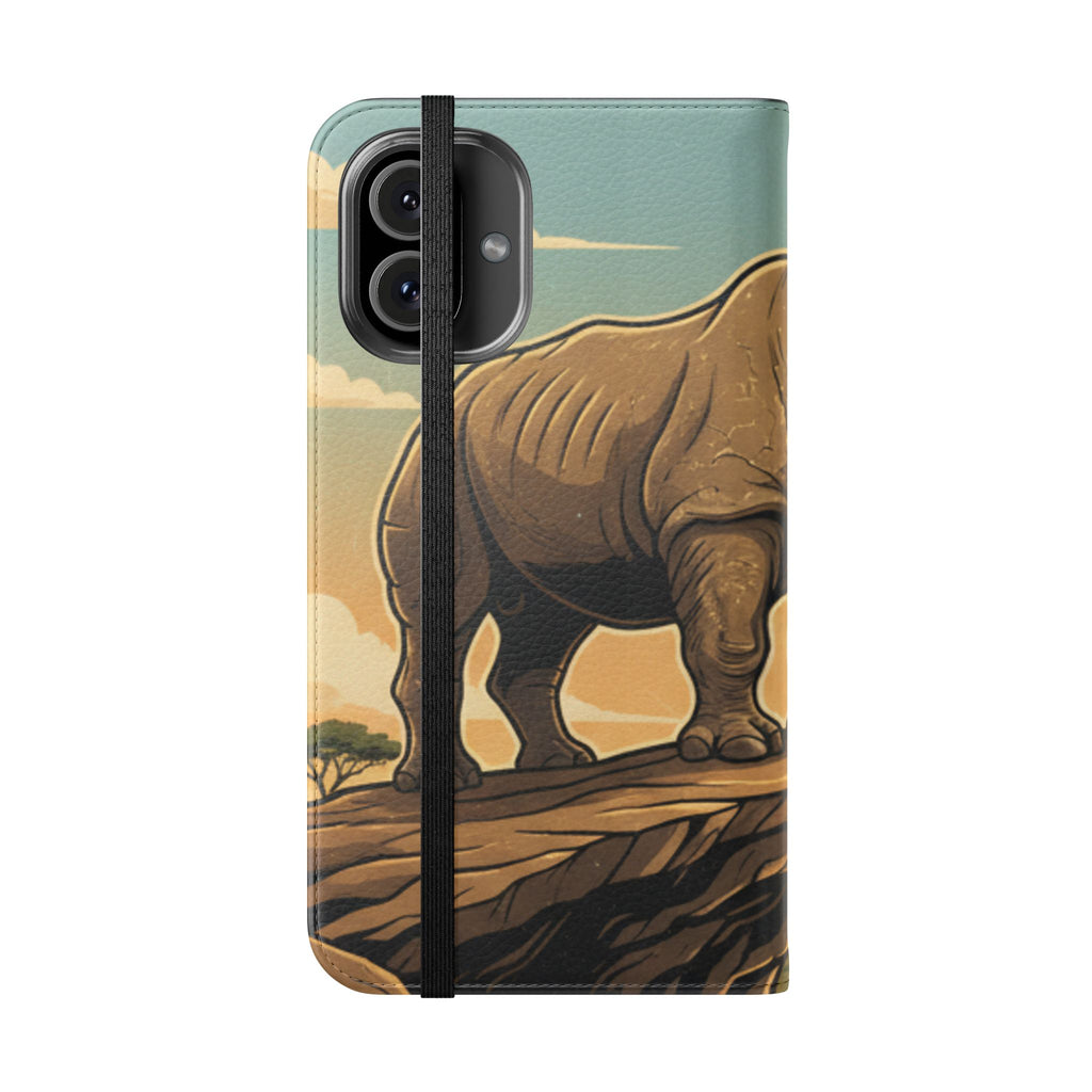 Rhino Sunset Flip Phone Case – Safari Wildlife Wallet Case