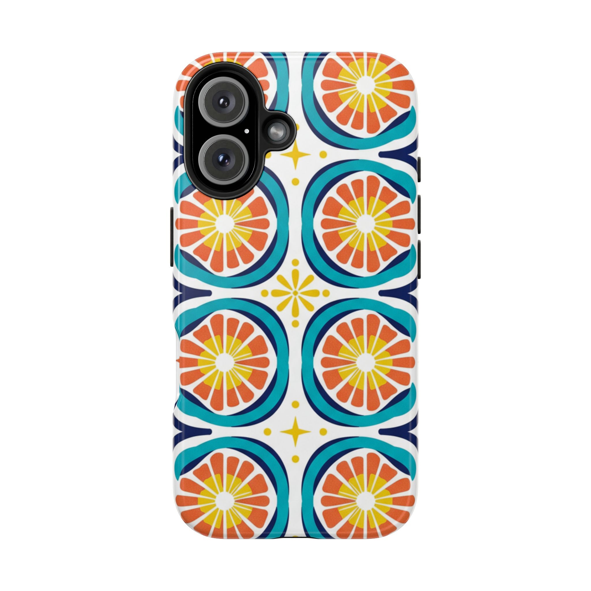 Citrus Tile Tough Phone Case — Colorful Retro Orange Slice Pattern
