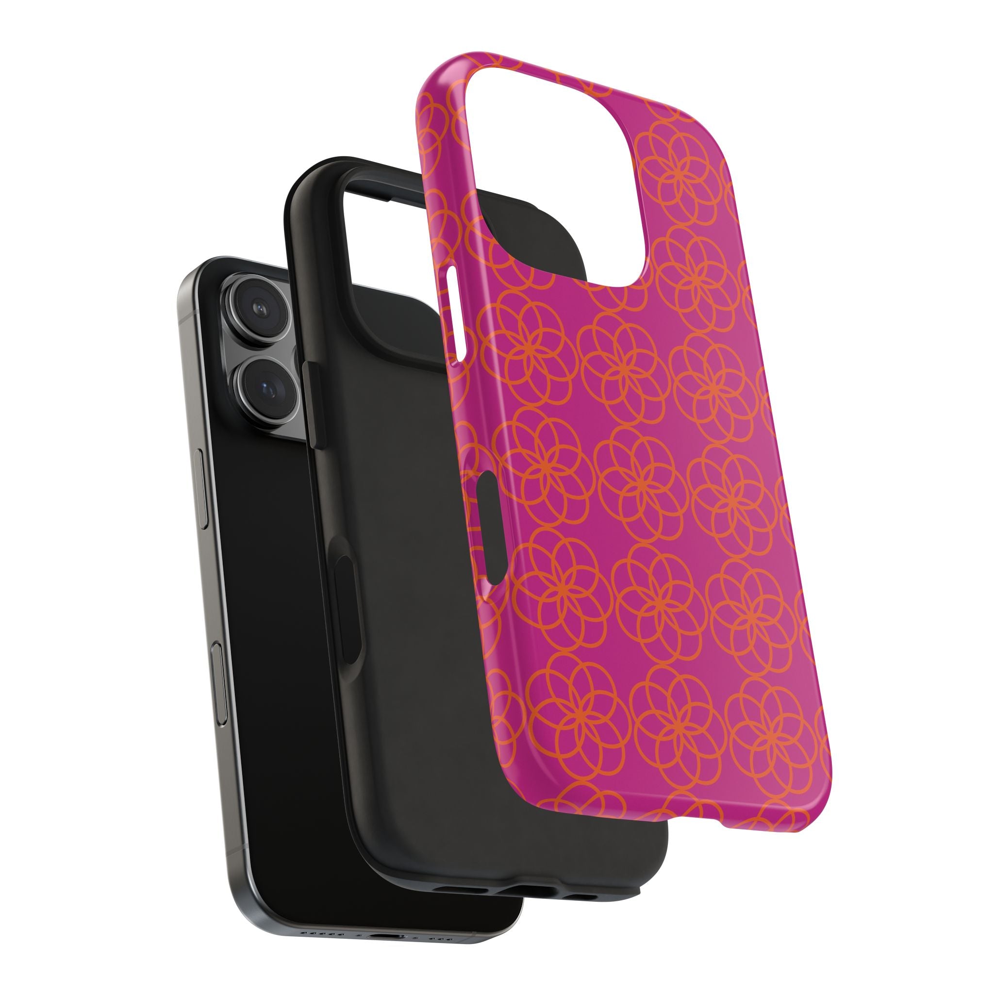 Floral Geometric Tough Phone Case — Pink & Orange Patterned Protective Cover