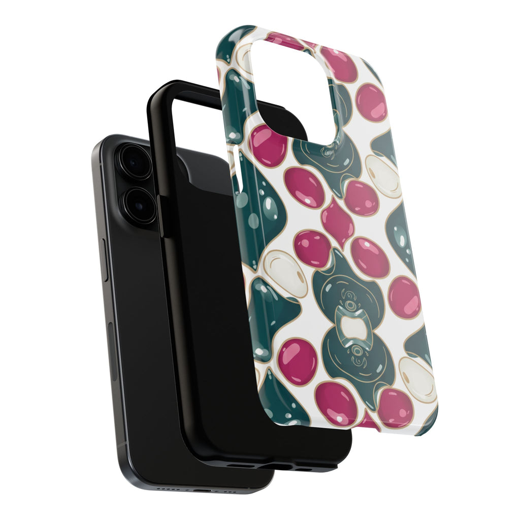 Floral Jewel Pattern Tough Phone Case — Teal & Fuchsia Protective Cover