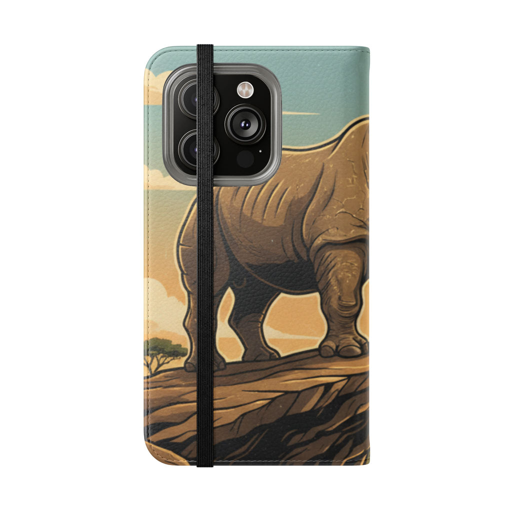 Rhino Sunset Flip Phone Case – Safari Wildlife Wallet Case