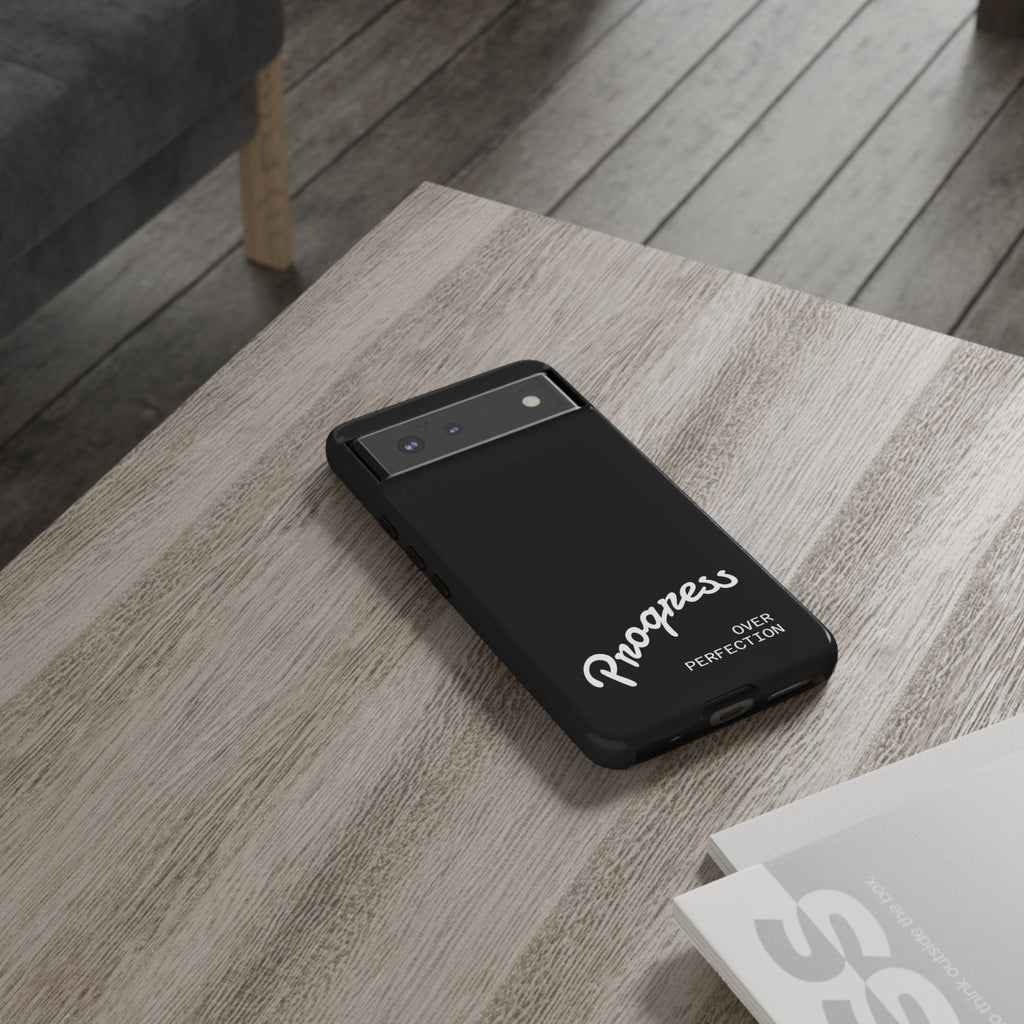 Phone Case - "Progress Over Perfection" Glossy Black Protective Cover