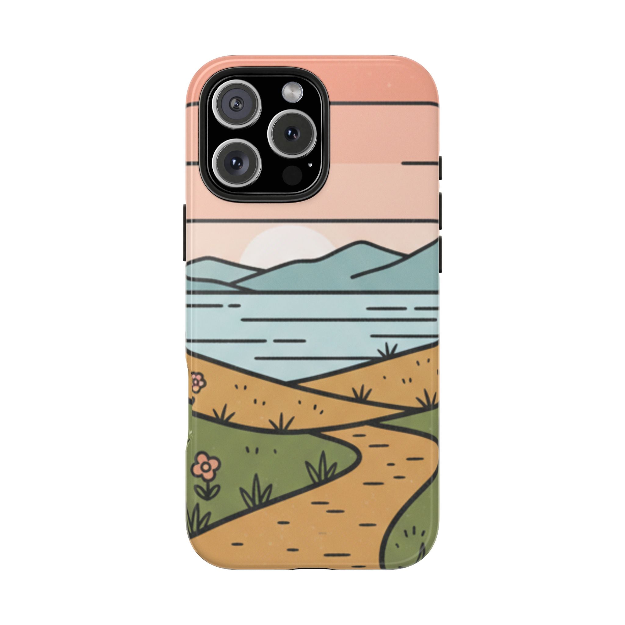 Scenic Path Tough Phone Case — Pastel Lake & Mountain Protective Cover