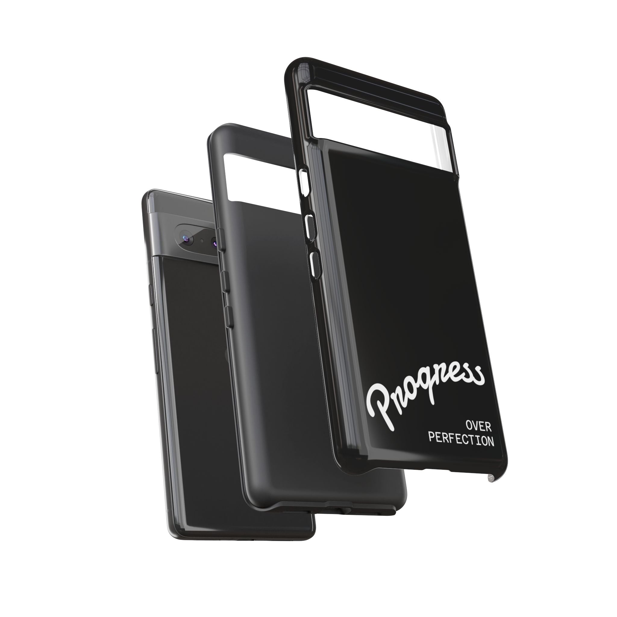 Phone Case - "Progress Over Perfection" Glossy Black Protective Cover