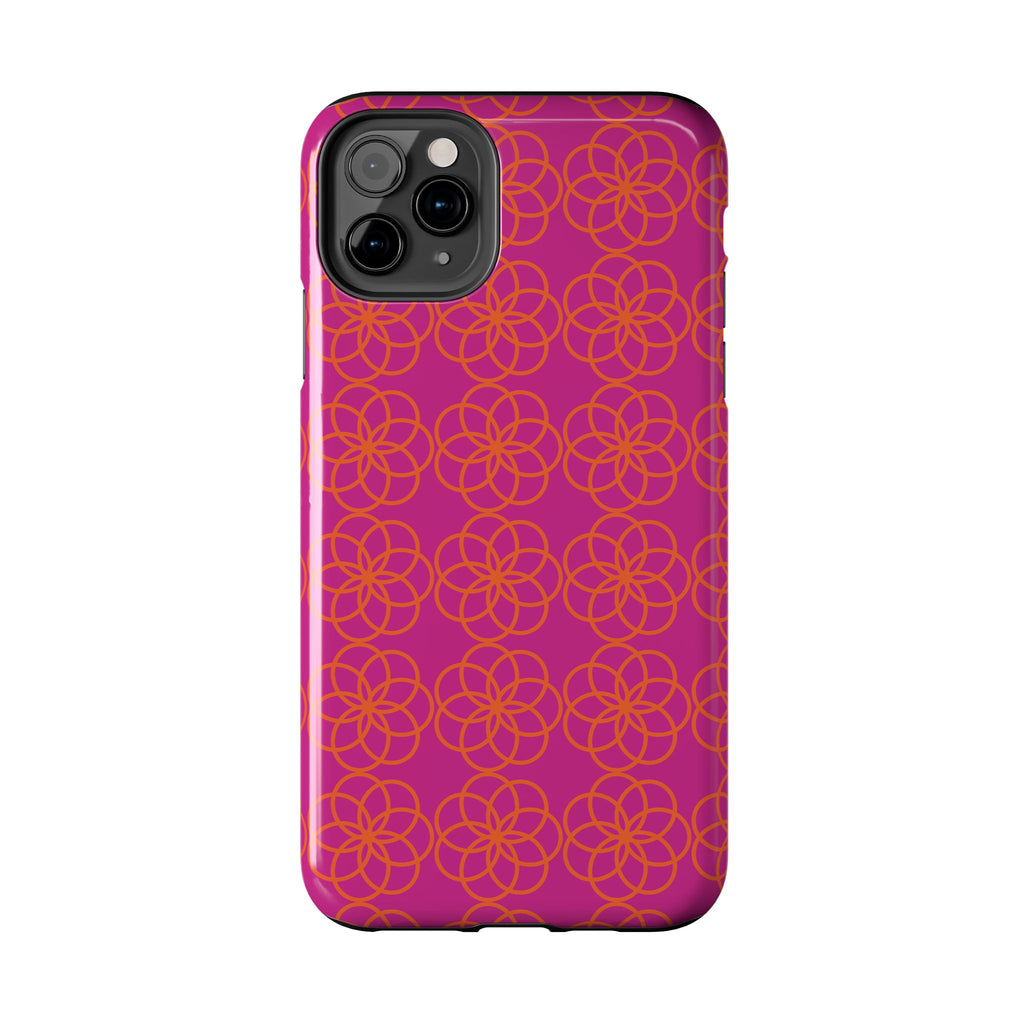 Floral Geometric Tough Phone Case — Pink & Orange Patterned Protective Cover