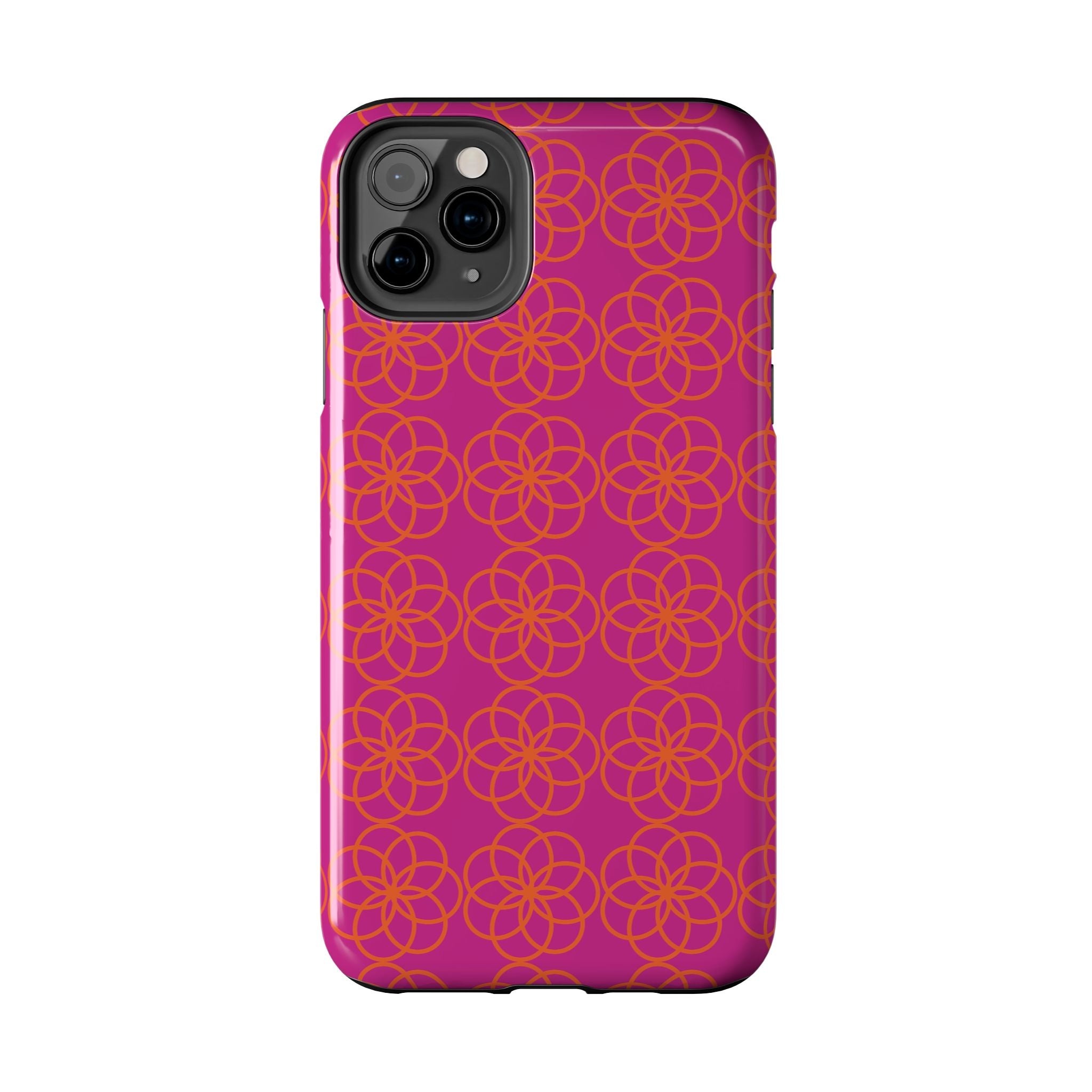 Floral Geometric Tough Phone Case — Pink & Orange Patterned Protective Cover